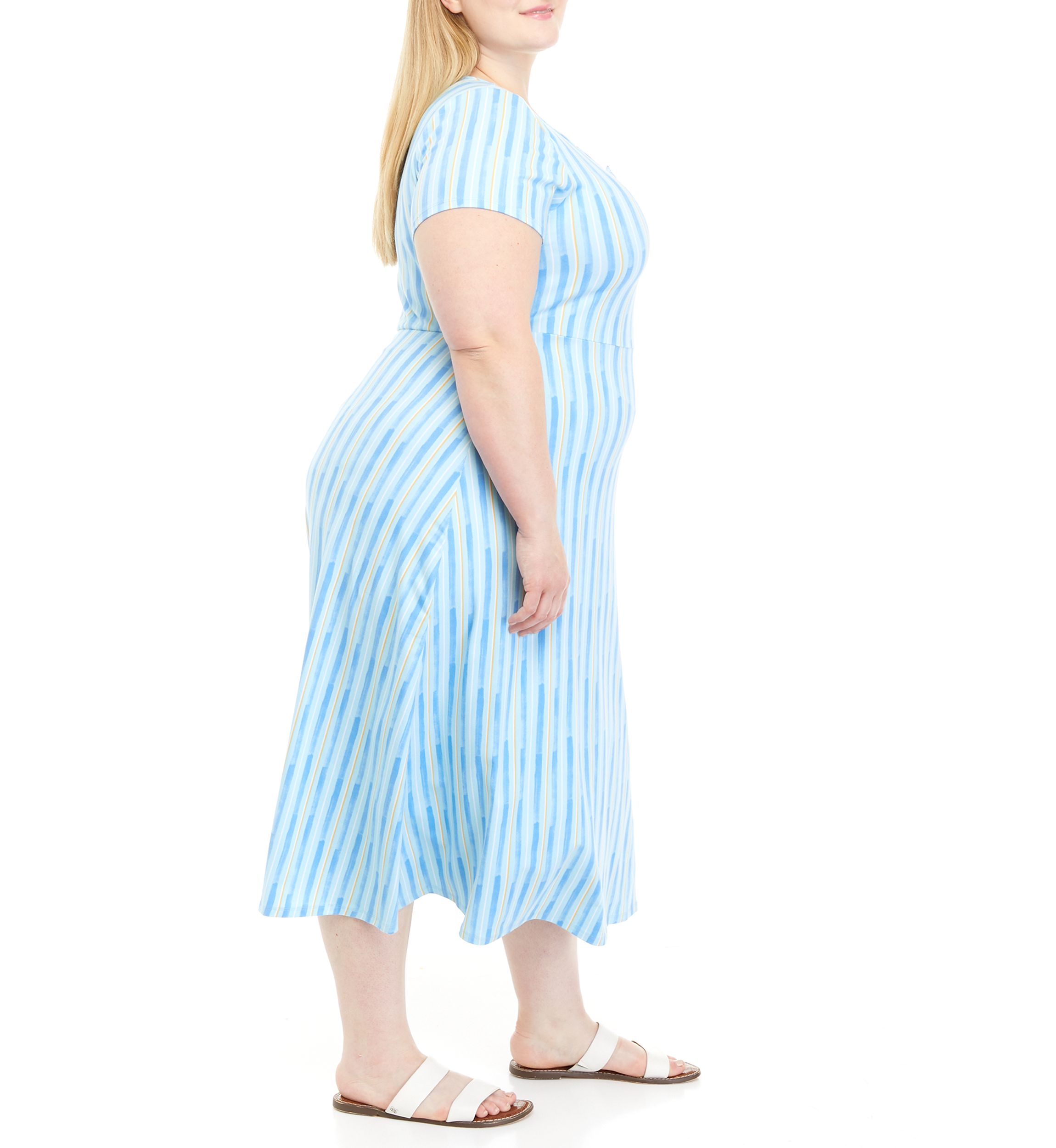 Plus Size Short Sleeve Crew Neck Printed Knit Midi Dress 