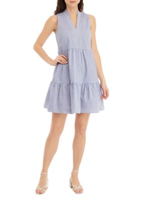 Women's Sleeveless Pinstripe Tiered A-Line Dress