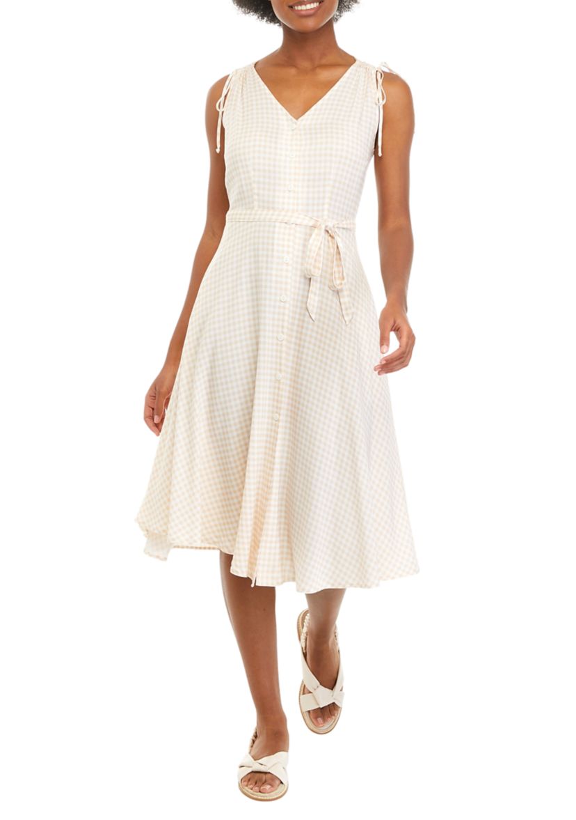 Womens Cinched Sleeveless Button Front Midi Dress 