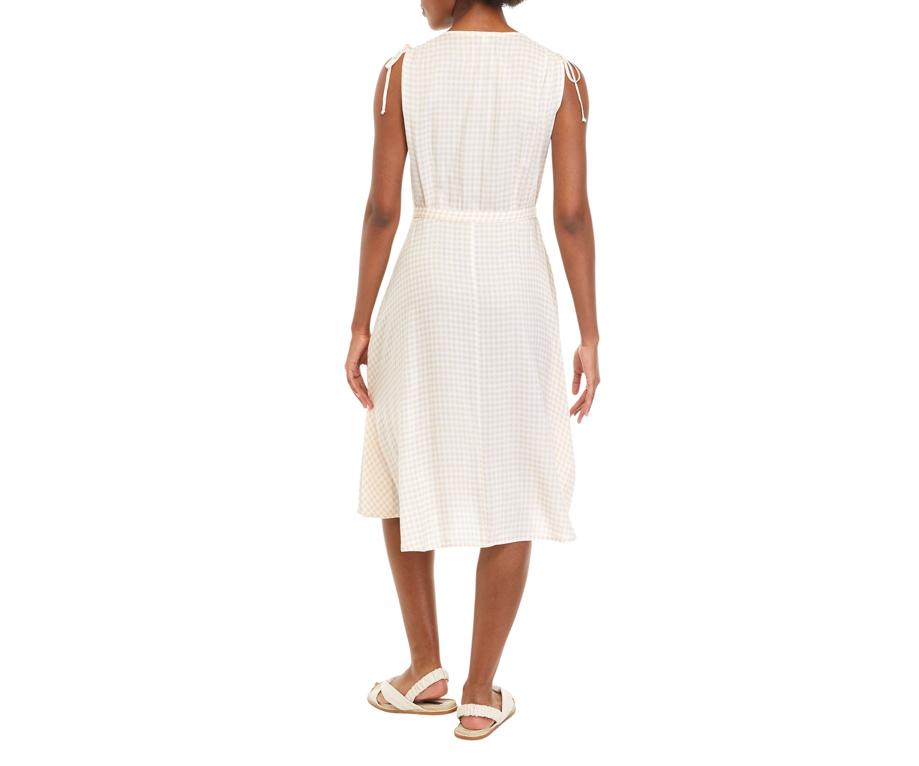 Womens Cinched Sleeveless Button Front Midi Dress 