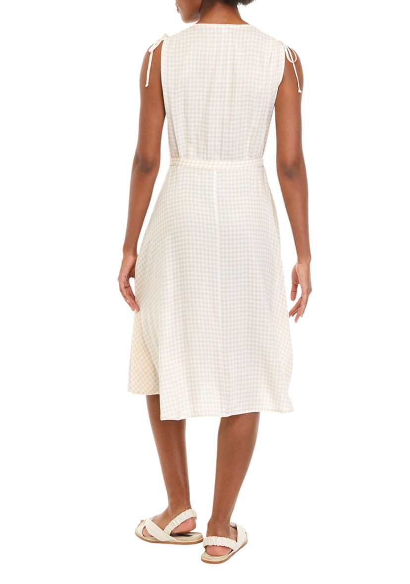 Womens Cinched Sleeveless Button Front Midi Dress 