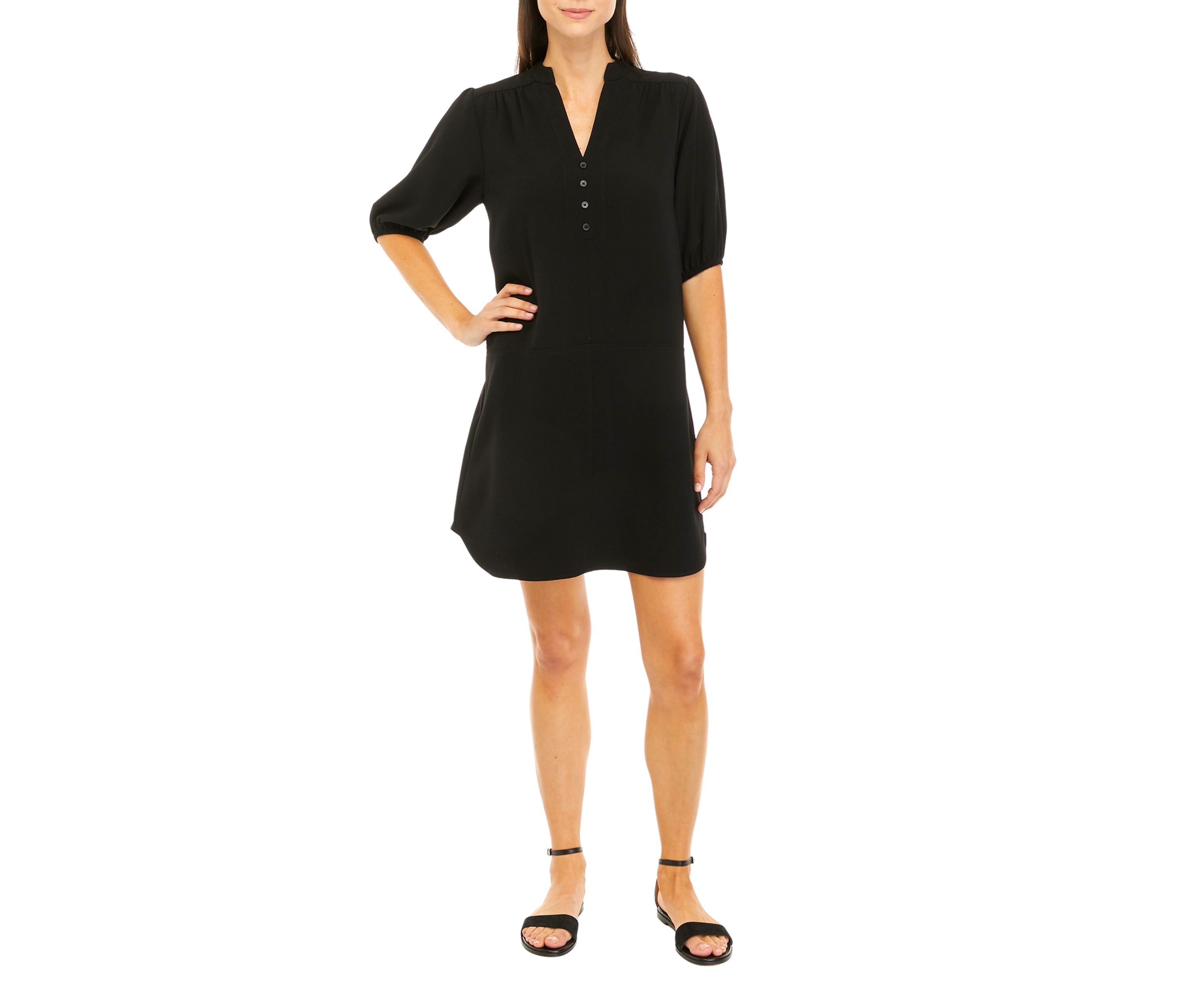 Womens Elbow Puff Sleeve Shirtdress