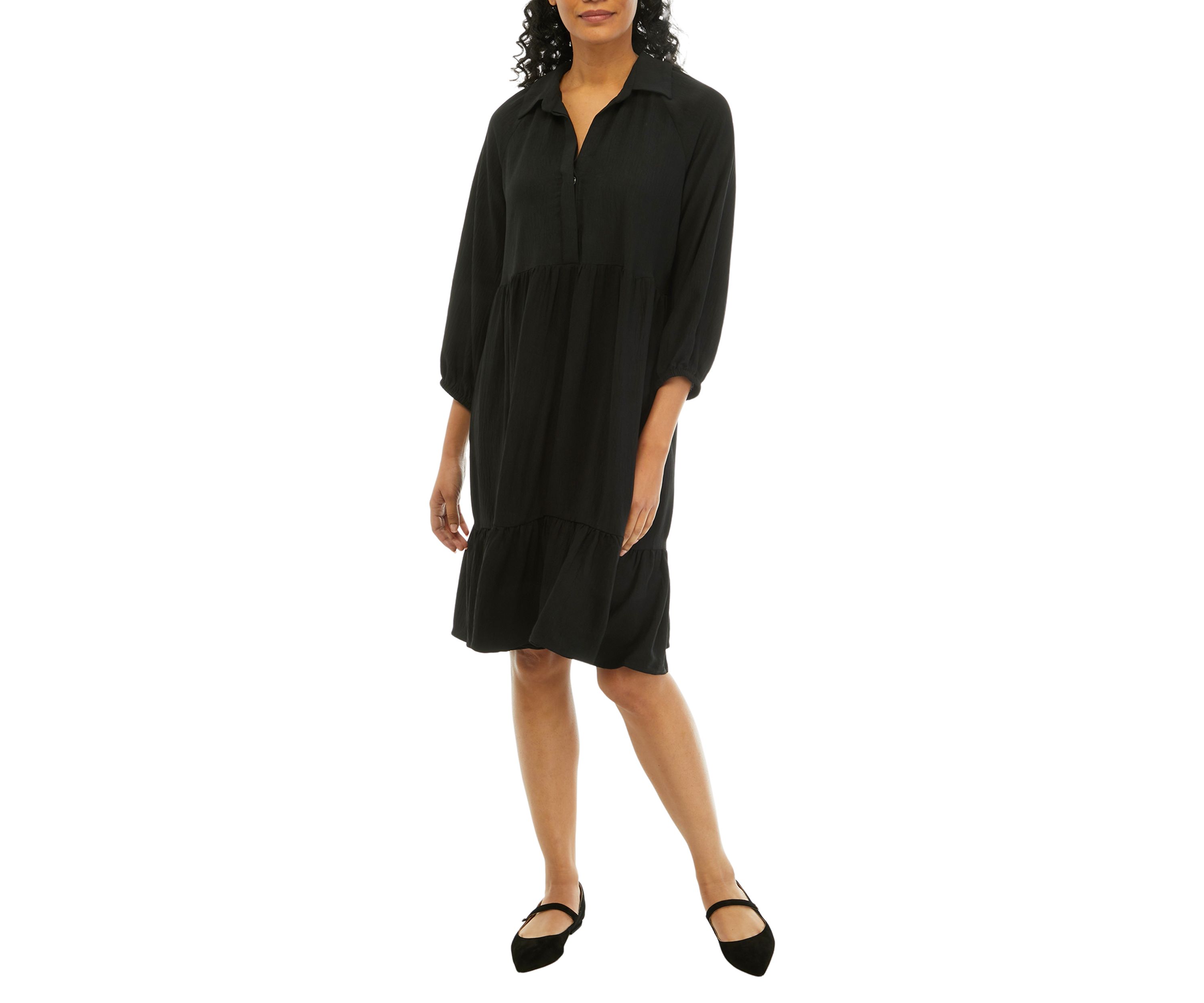Womens 3/4 Sleeve Solid Shirtdress