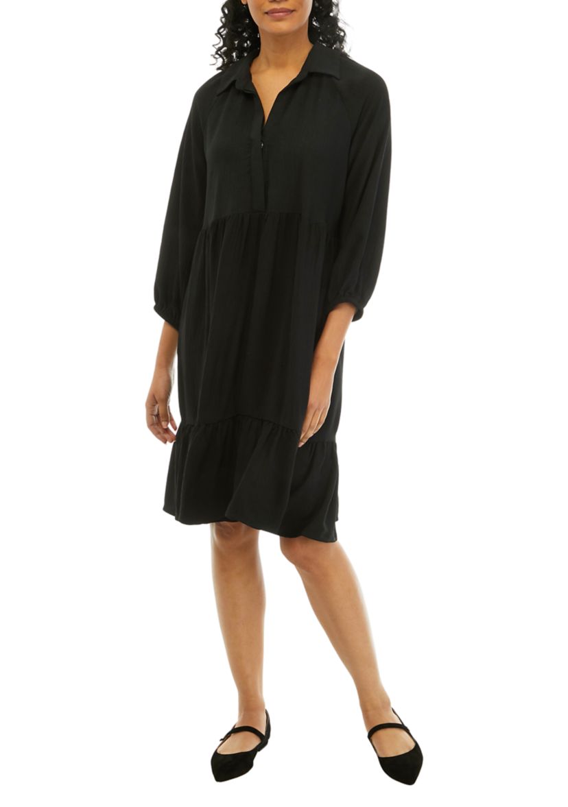 Womens 3/4 Sleeve Solid Shirtdress