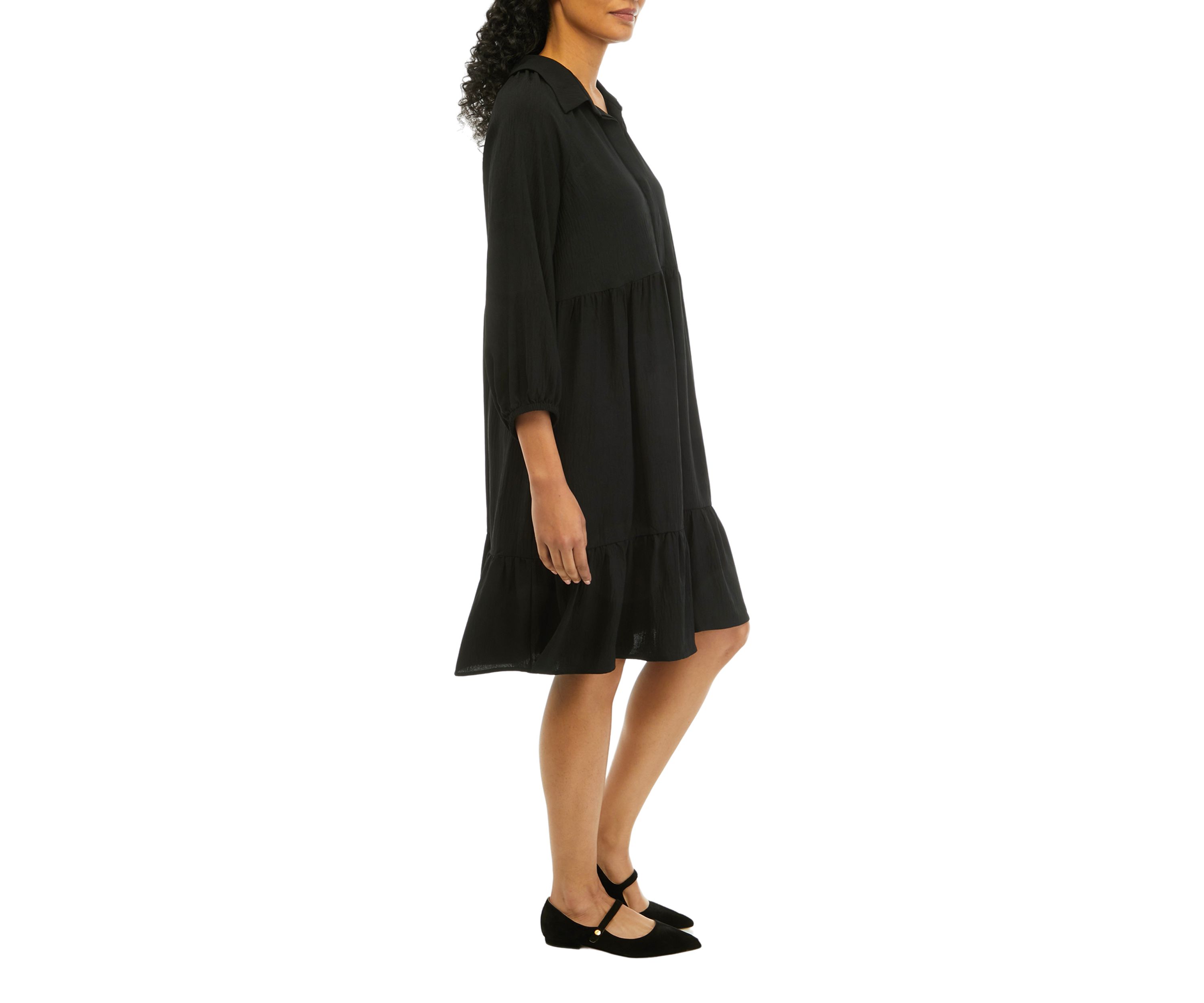 Womens 3/4 Sleeve Solid Shirtdress
