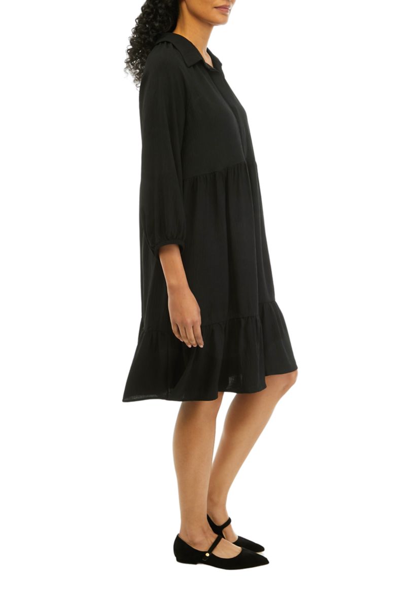Womens 3/4 Sleeve Solid Shirtdress