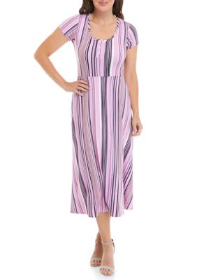 Women's Short Sleeve Stripe Printed Midi Dress