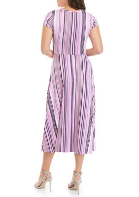 Women's Short Sleeve Stripe Printed Midi Dress