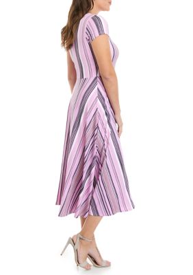 Women's Short Sleeve Stripe Printed Midi Dress