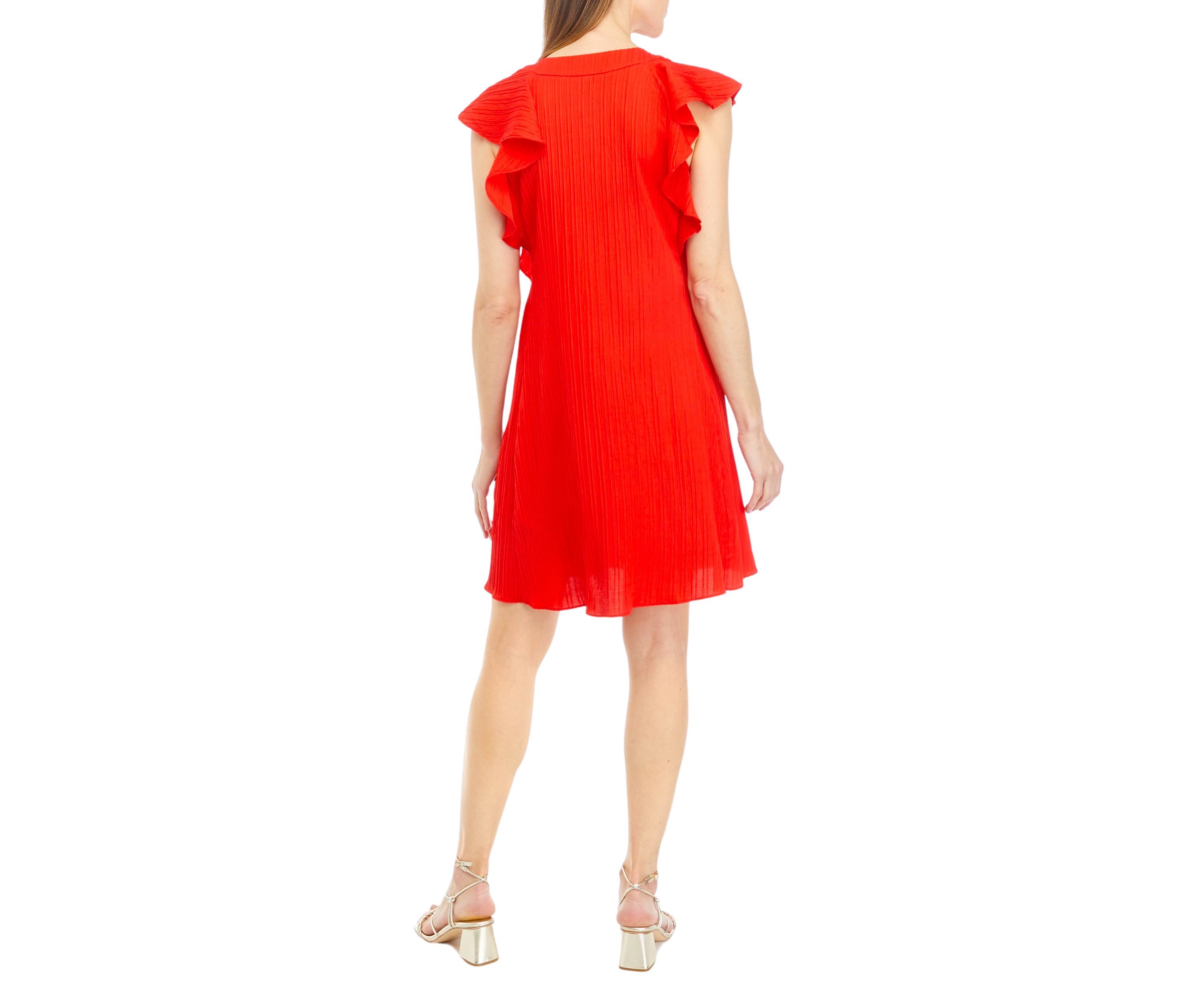 Womens Short Sleeve V-Neck Solid Textured Knit A-Line Dress