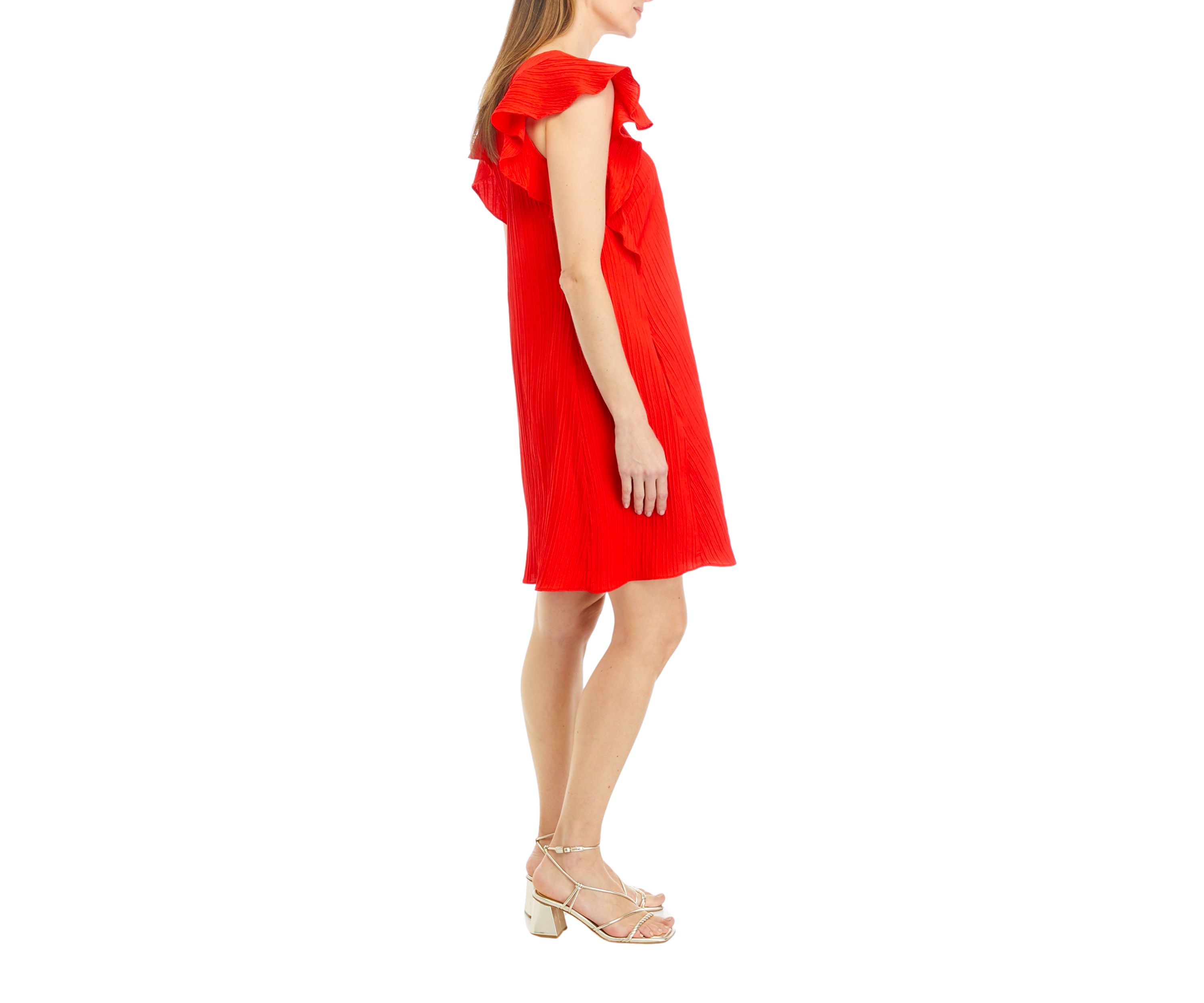 Womens Short Sleeve V-Neck Solid Textured Knit A-Line Dress