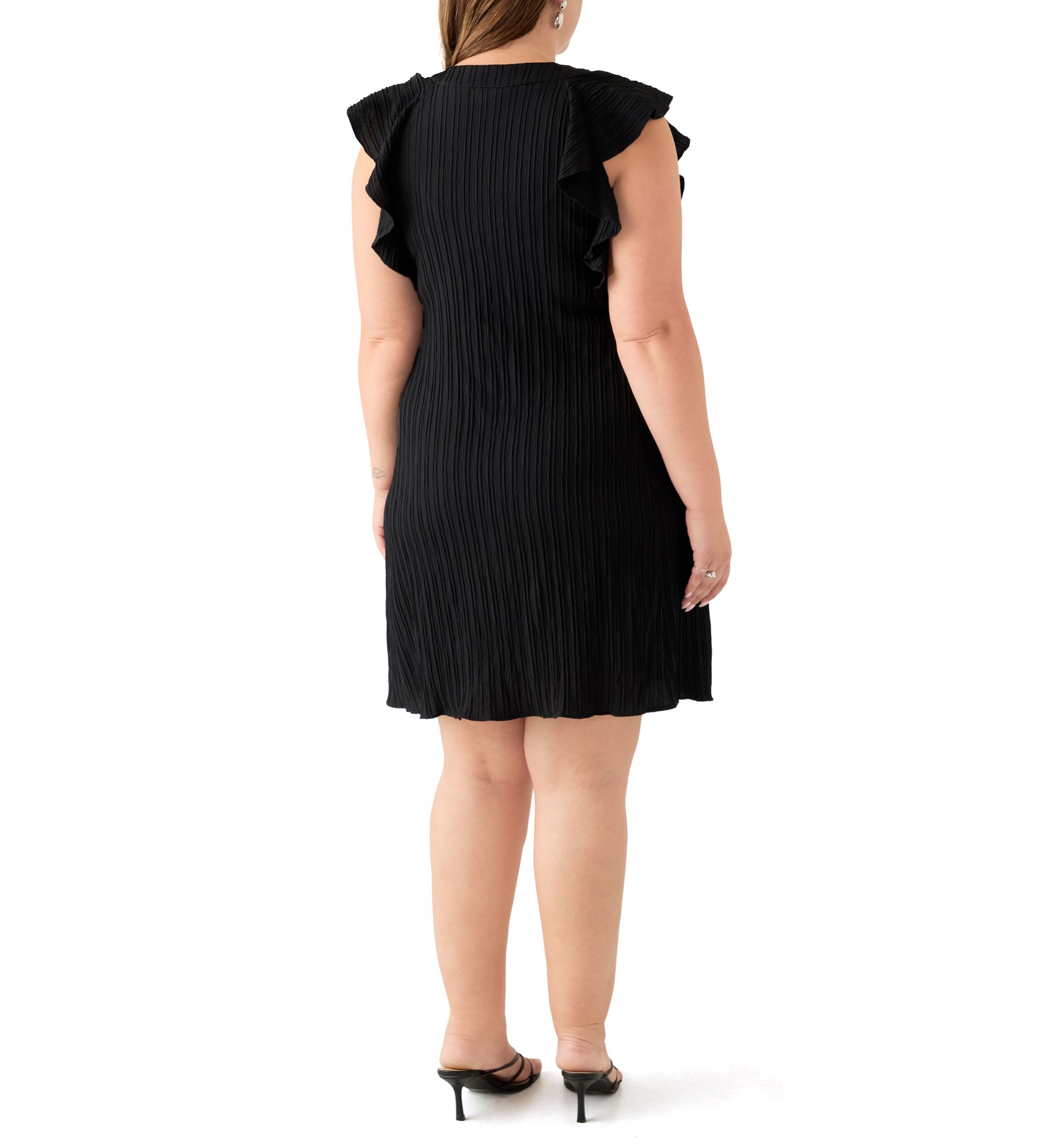 Plus Size Flutter Sleeve V-Neck Gauze A-Line Dress