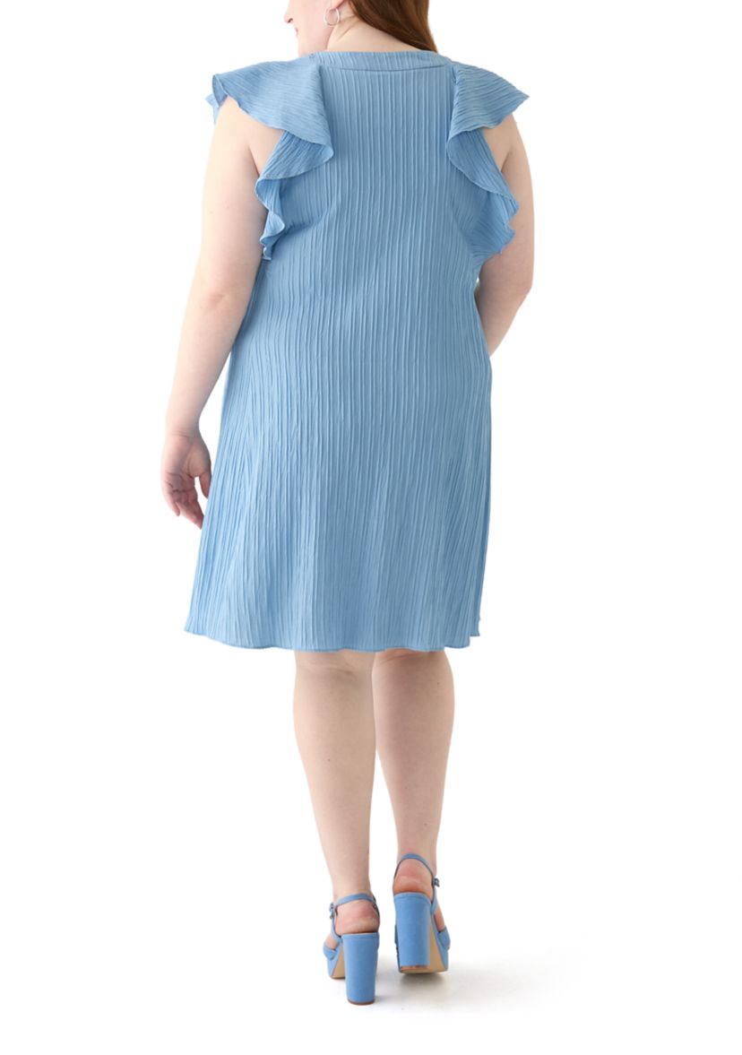 Plus Size Flutter Sleeve V-Neck Gauze A-Line Dress