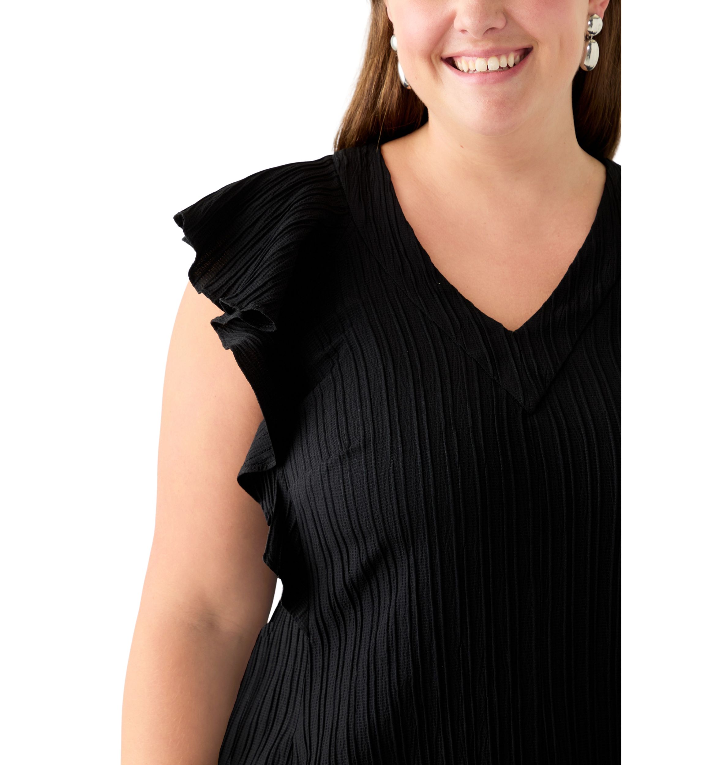 Plus Size Flutter Sleeve V-Neck Gauze A-Line Dress