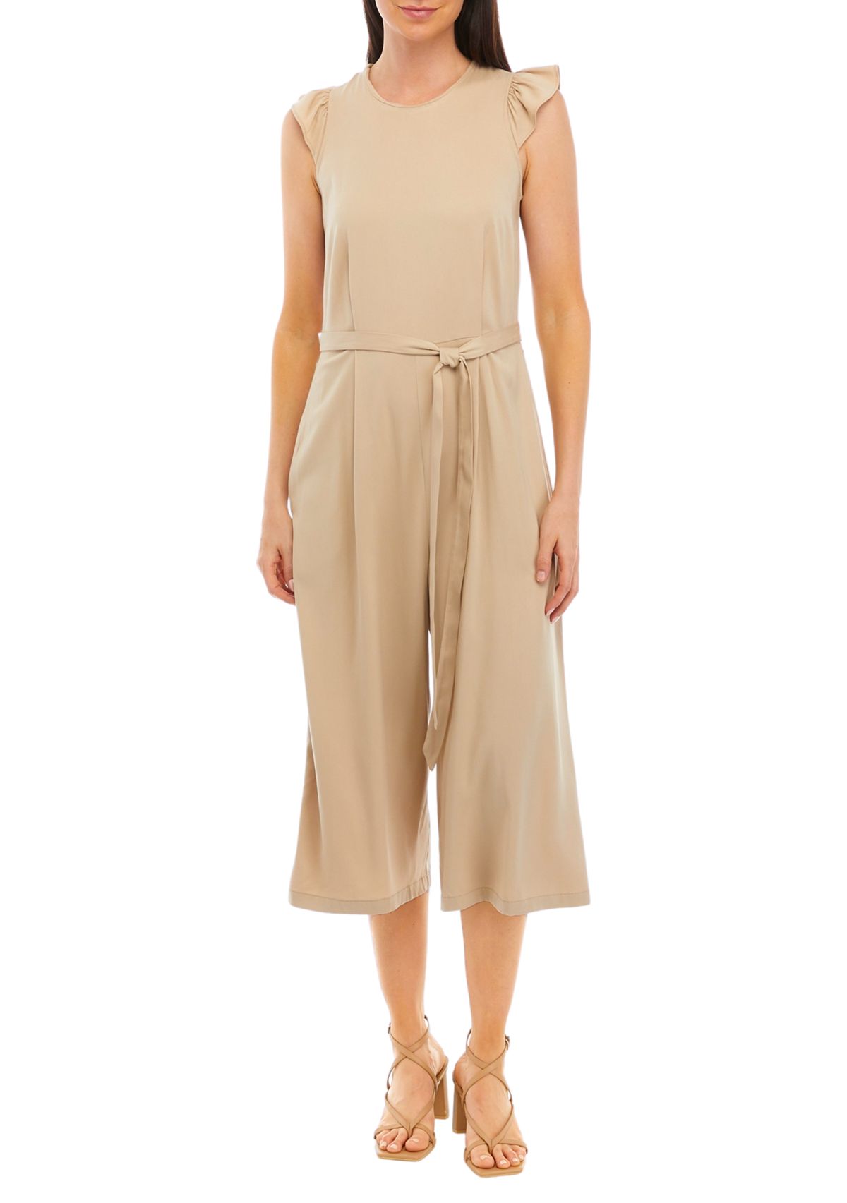 Womens Flutter Sleeve Cropped Jumpsuit 