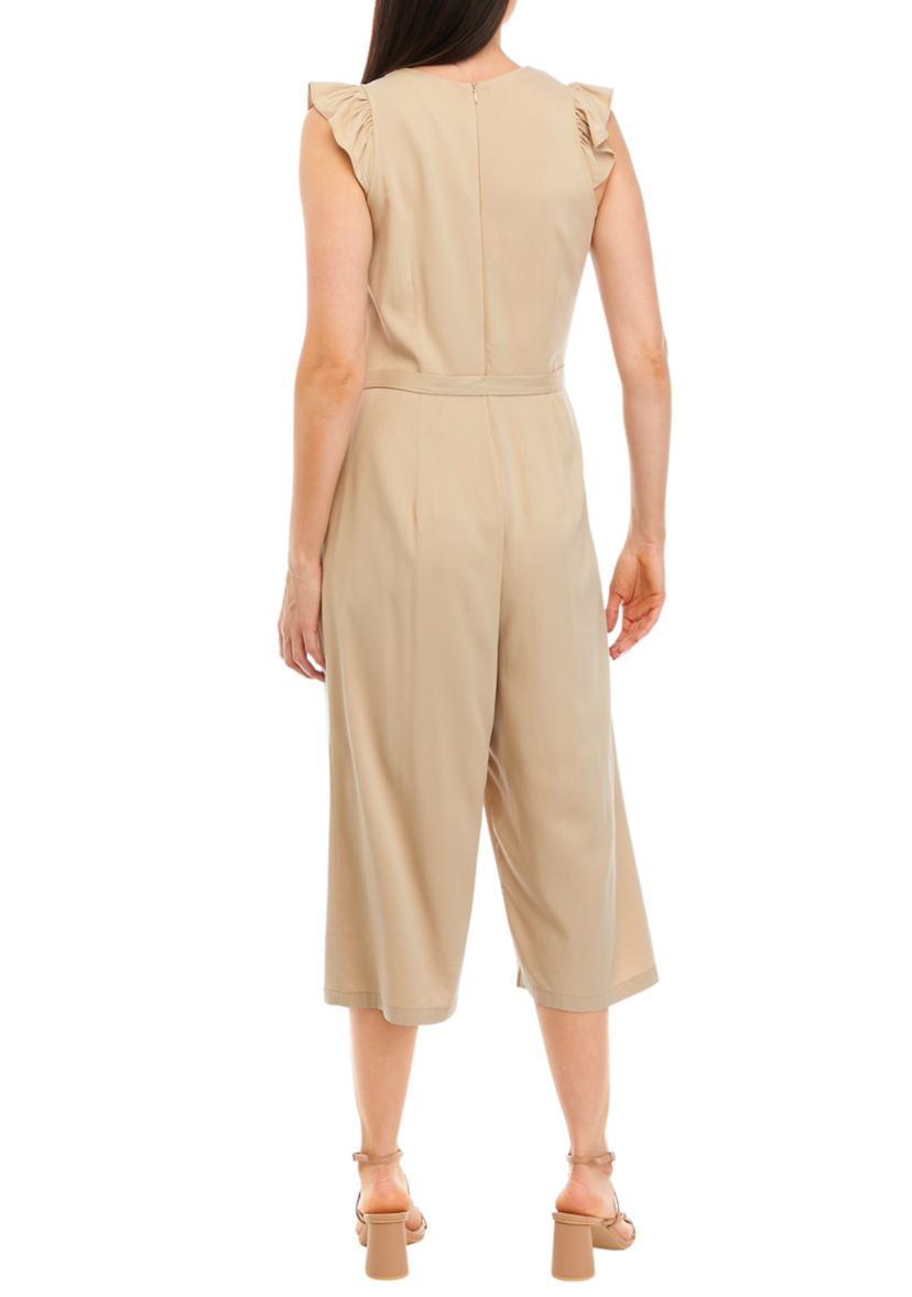 Womens Flutter Sleeve Cropped Jumpsuit 