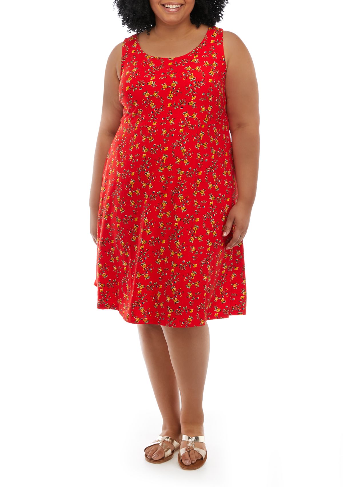 Plus Size Sleeveless Floral Print Yummy A-Line Midi Dress