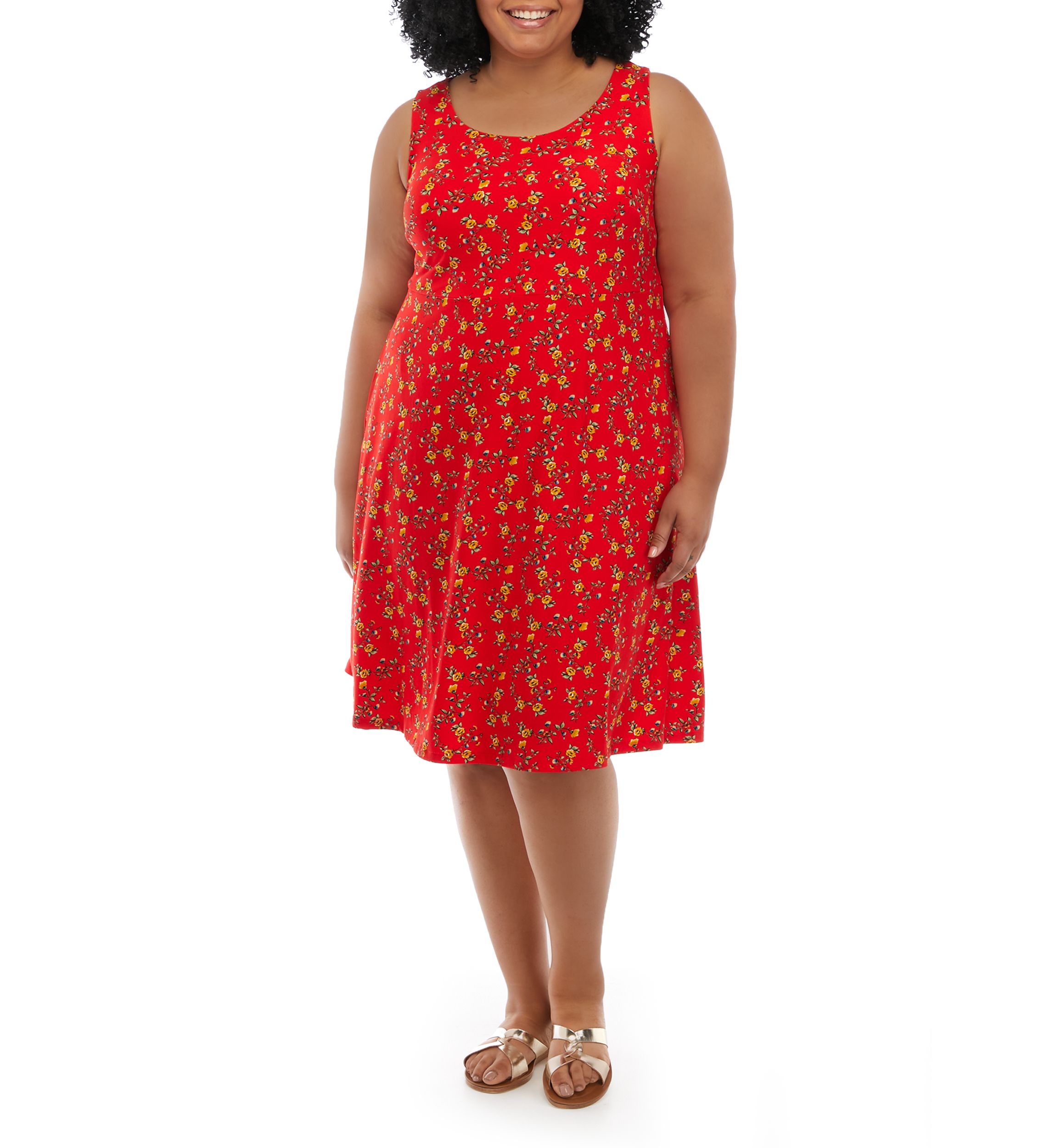 Plus Size Sleeveless Floral Print Yummy A-Line Midi Dress
