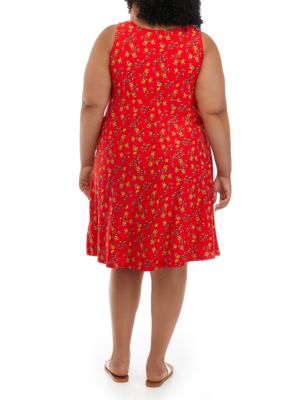 Plus Sleeveless Floral Print Yummy A-Line Midi Dress