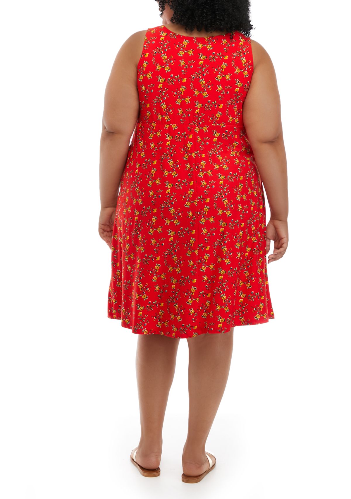 Plus Size Sleeveless Floral Print Yummy A-Line Midi Dress