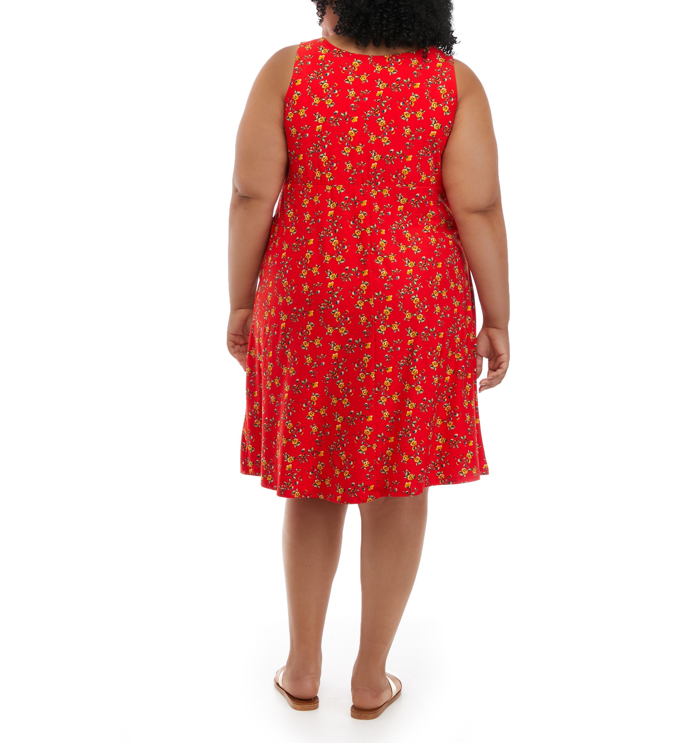 Plus Size Sleeveless Floral Print Yummy A-Line Midi Dress