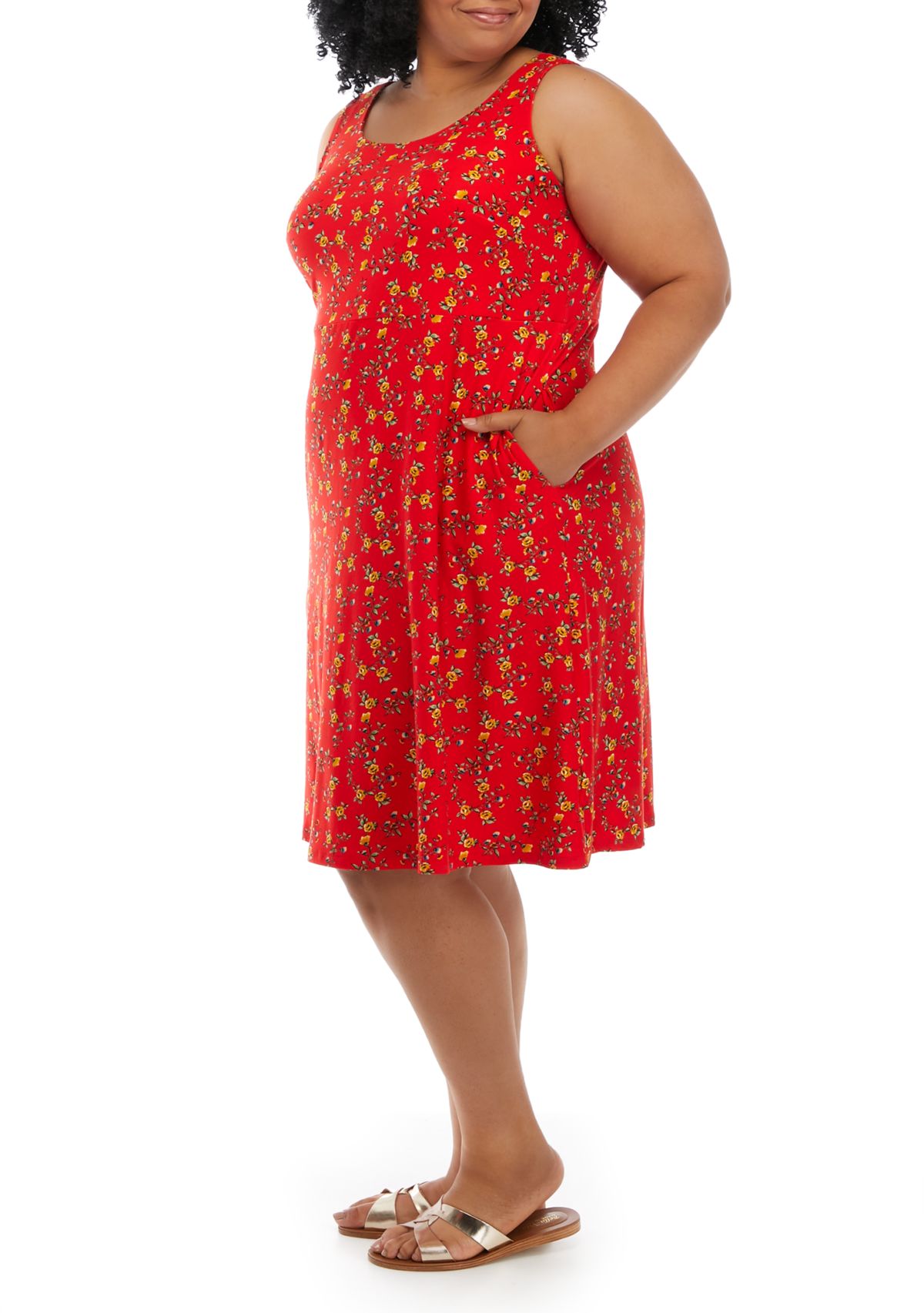 Plus Size Sleeveless Floral Print Yummy A-Line Midi Dress