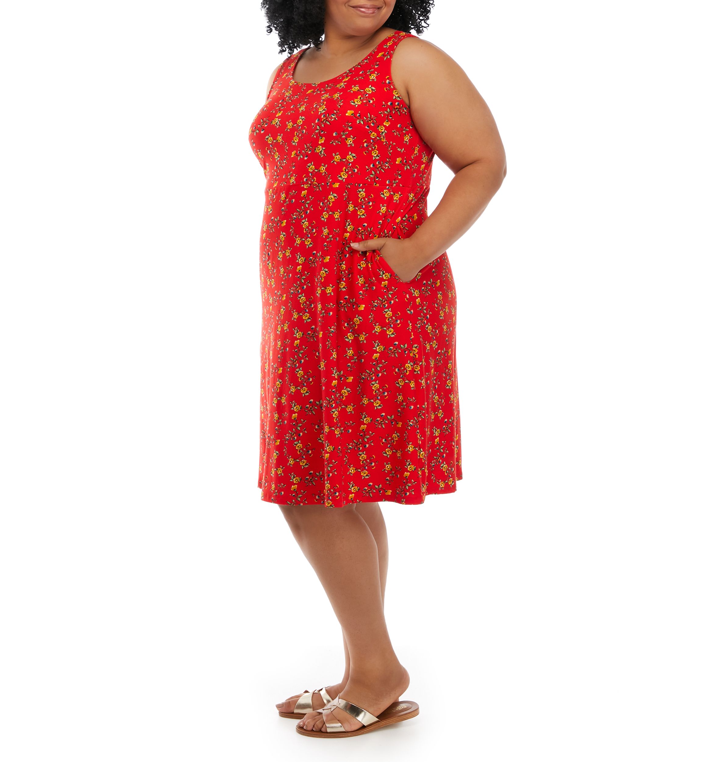 Plus Size Sleeveless Floral Print Yummy A-Line Midi Dress
