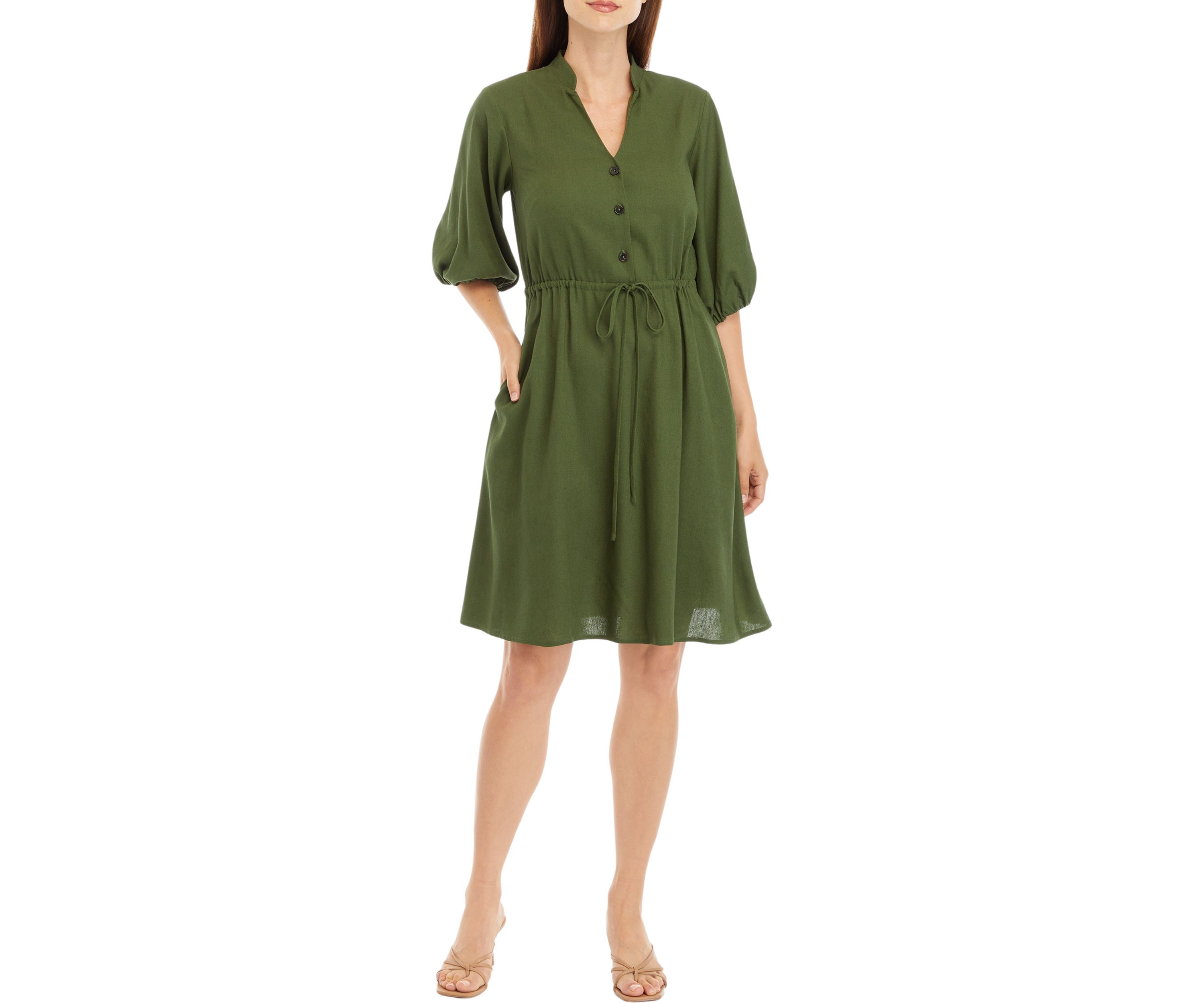 Womens Puff Sleeve Solid Shirtdress