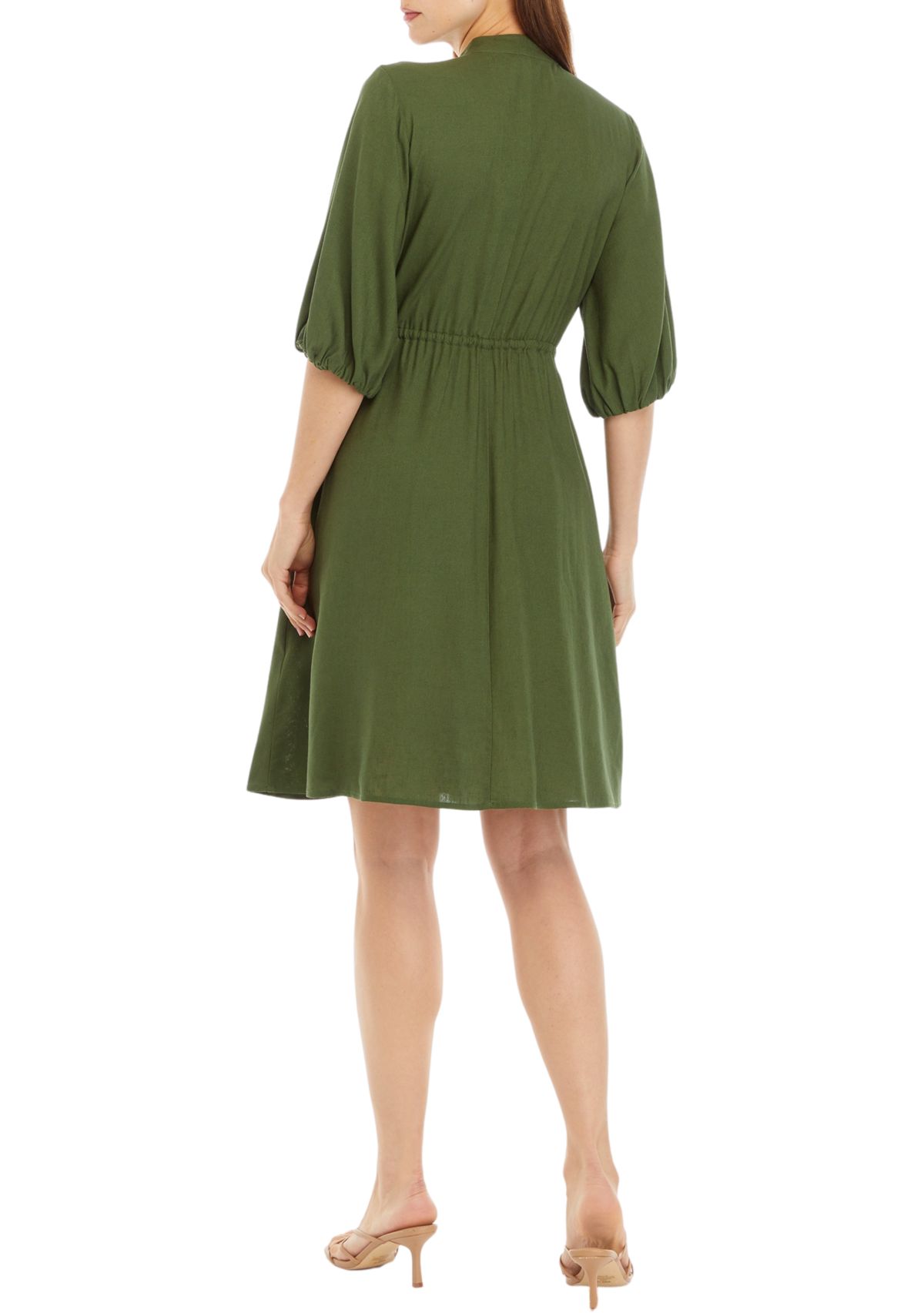 Womens Puff Sleeve Solid Shirtdress