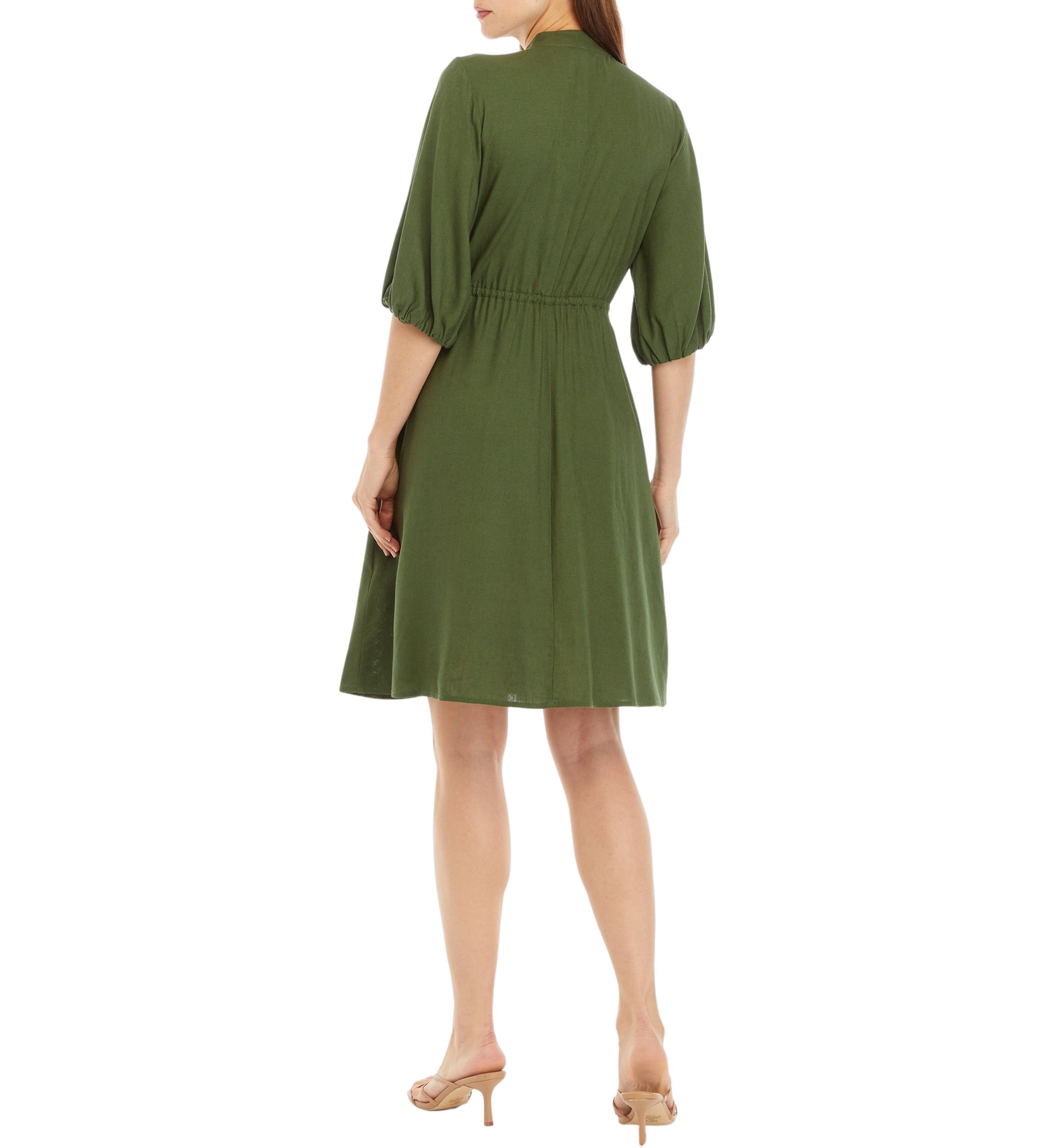 Womens Puff Sleeve Solid Shirtdress