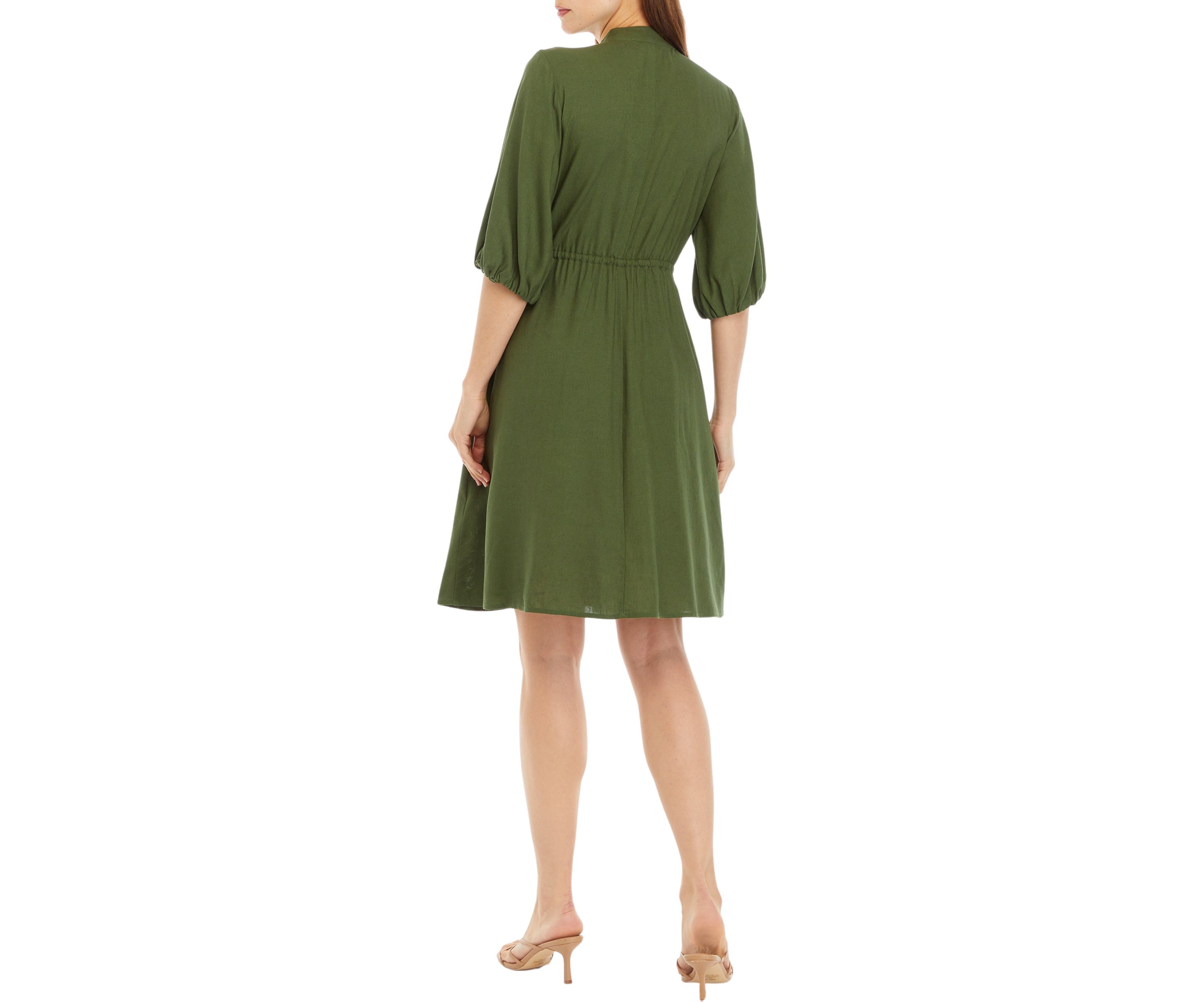 Womens Puff Sleeve Solid Shirtdress