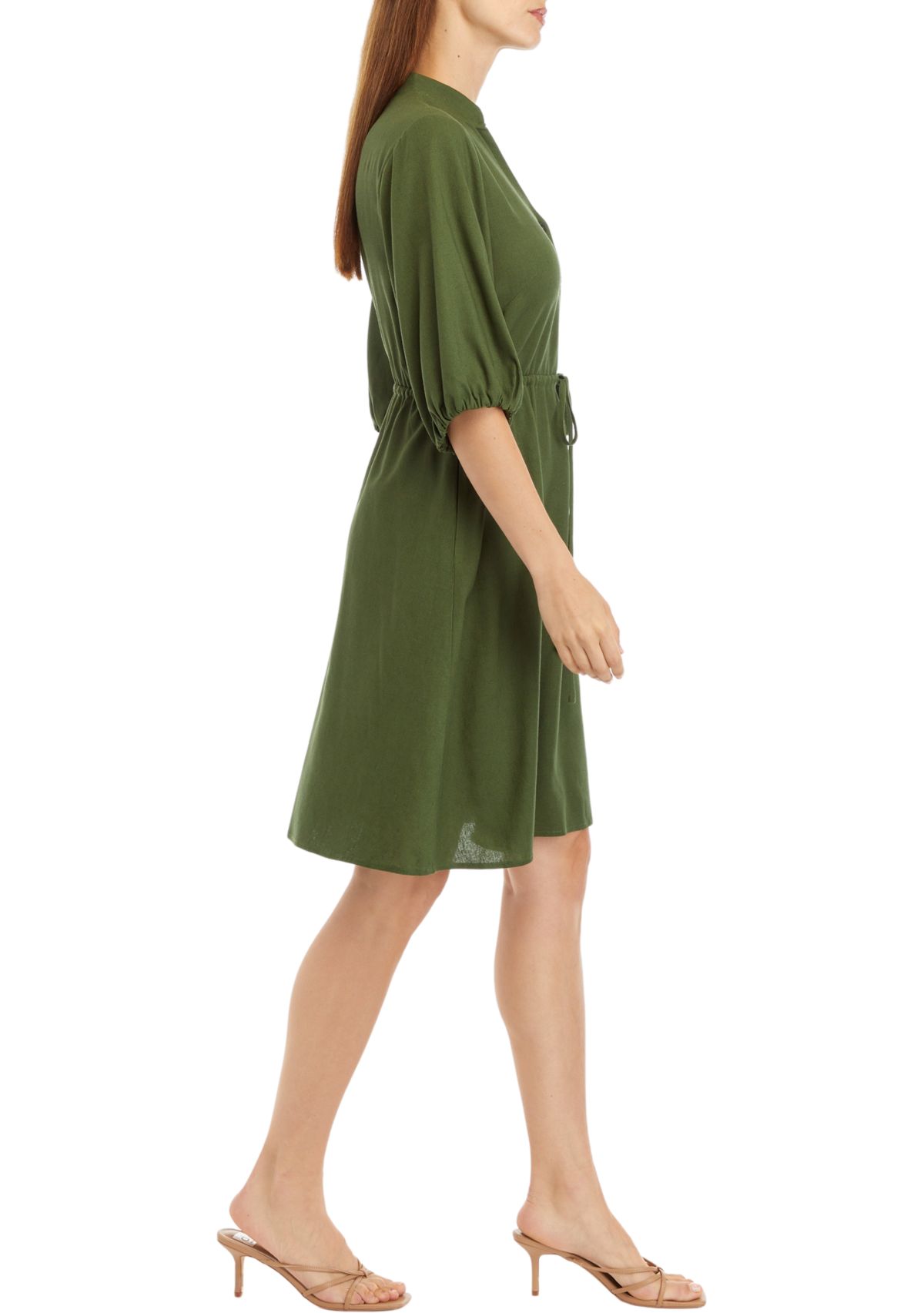 Womens Puff Sleeve Solid Shirtdress