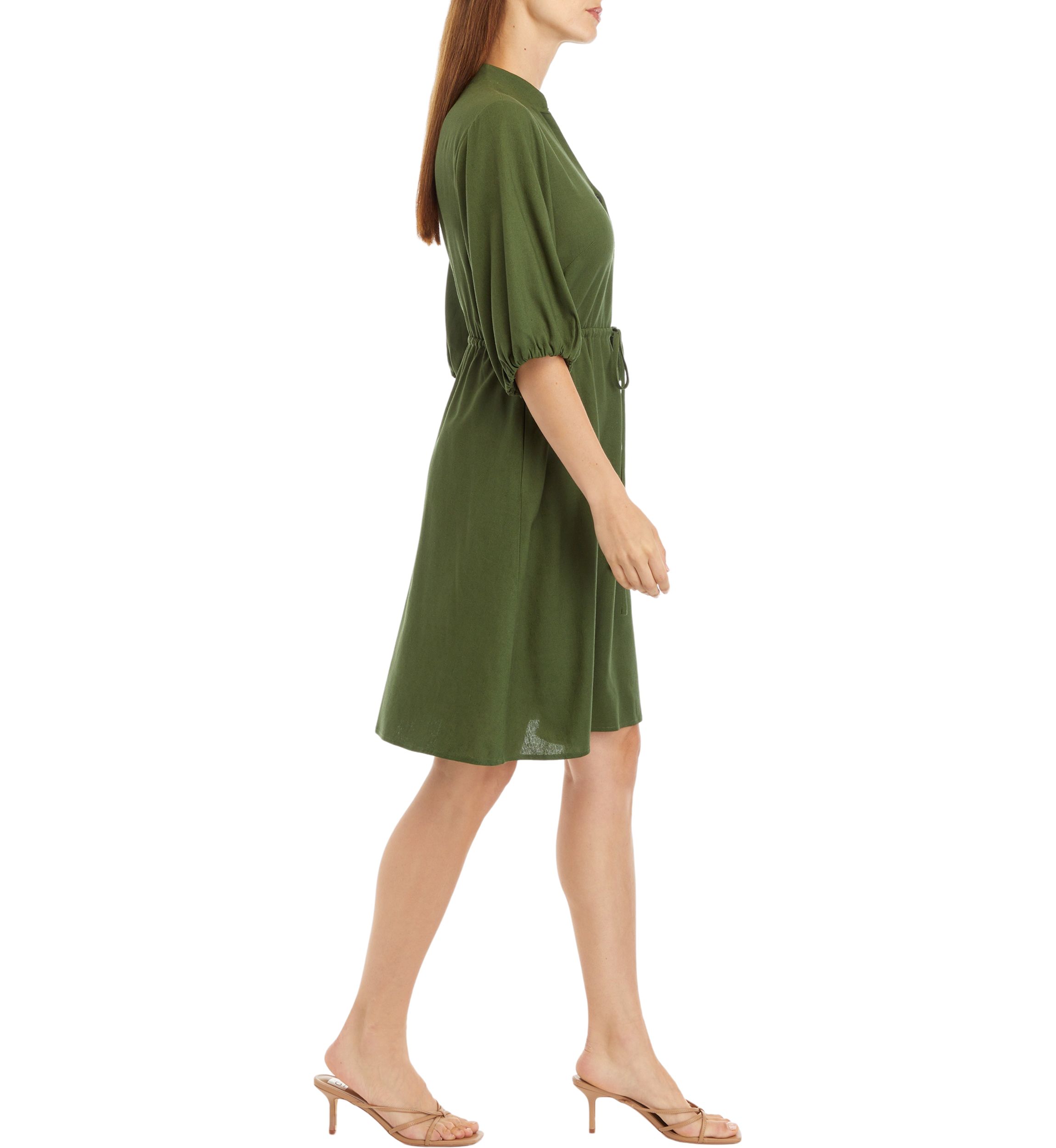 Womens Puff Sleeve Solid Shirtdress