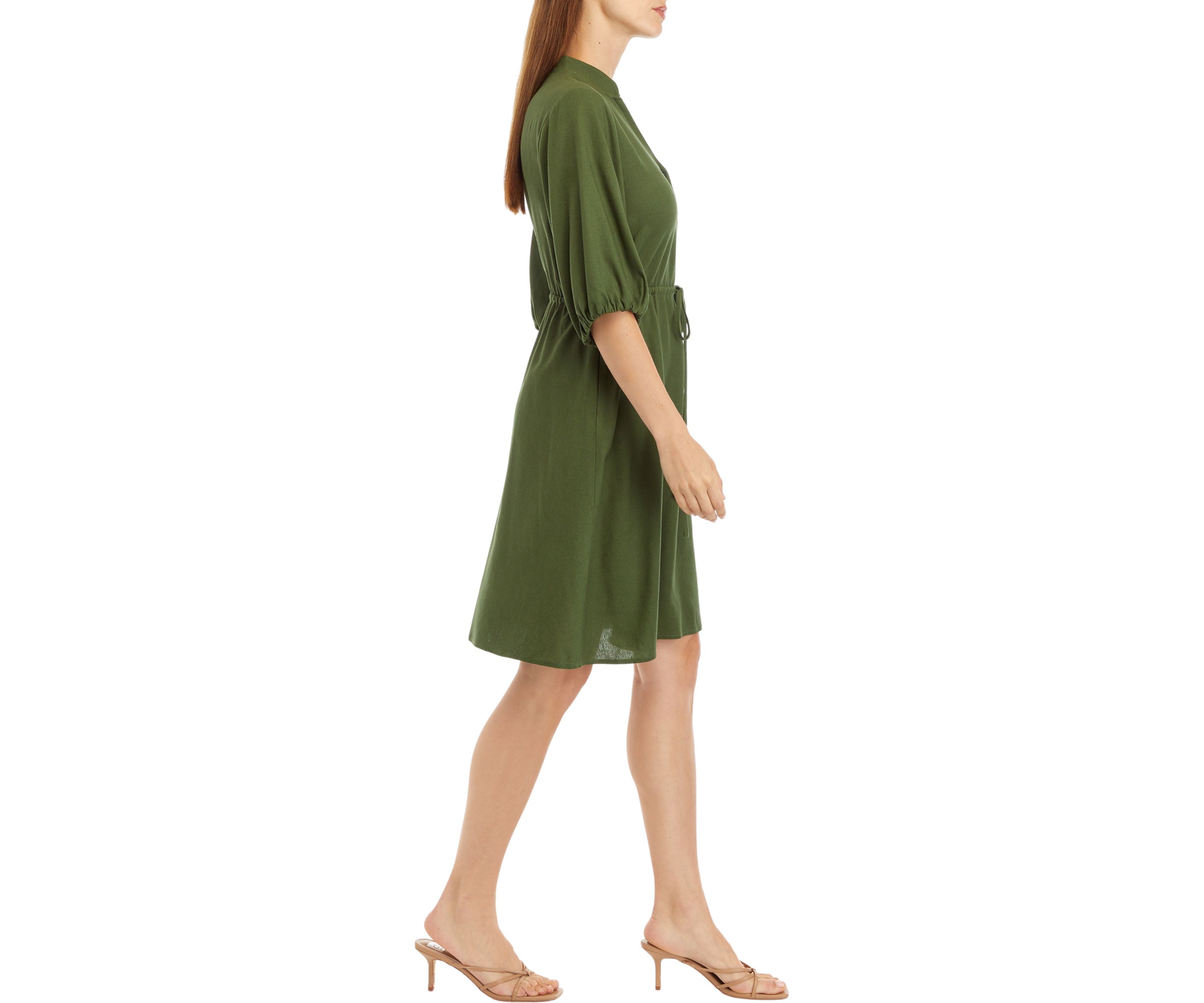 Womens Puff Sleeve Solid Shirtdress