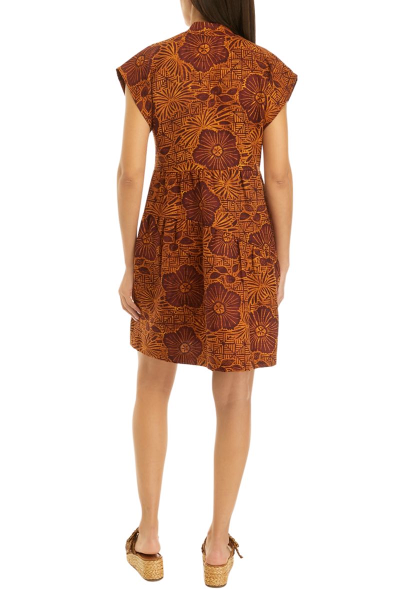 Womens Short Sleeve V-Neck Asymmetrical Tiered Printed A-Line Dress