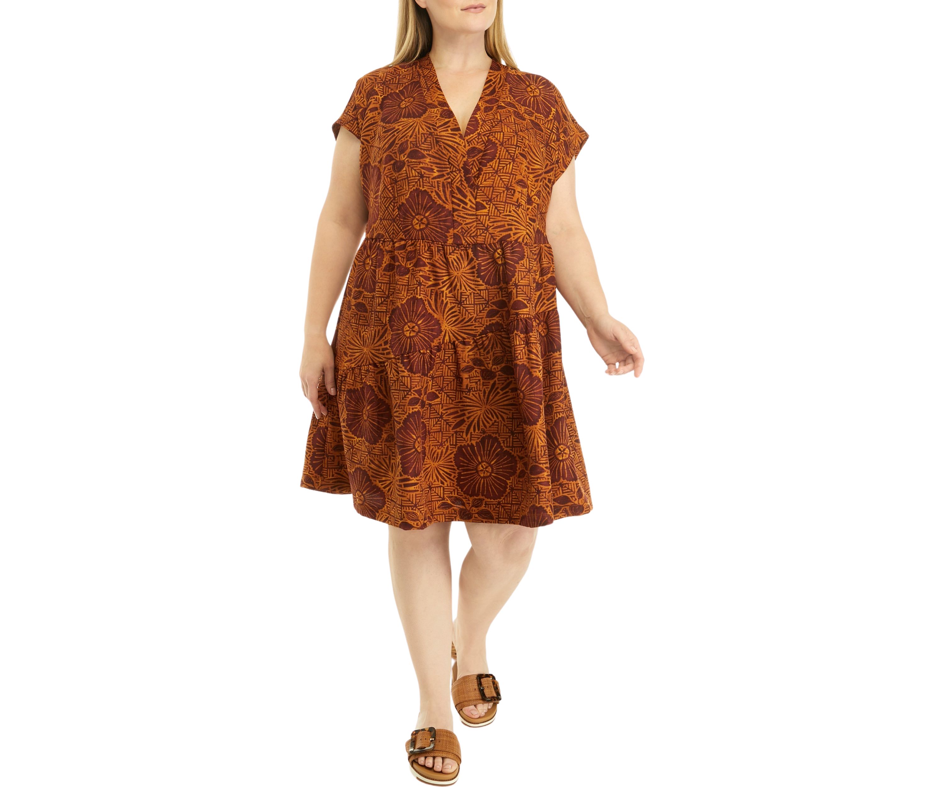 Plus Size Short Sleeve V-Neck Floral Print Dress