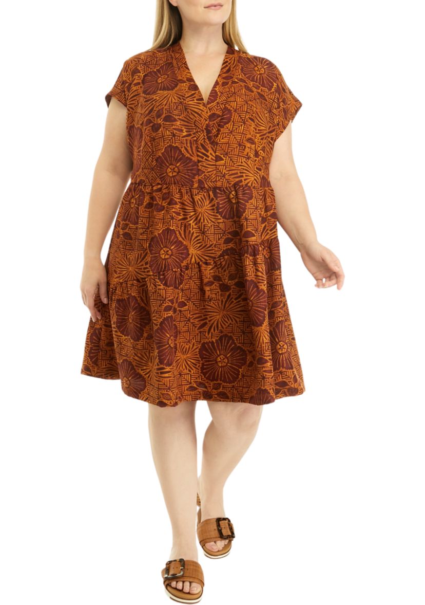 Plus Size Short Sleeve V-Neck Floral Print Dress