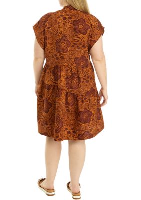 Plus Short Sleeve V-Neck Floral Print Dress