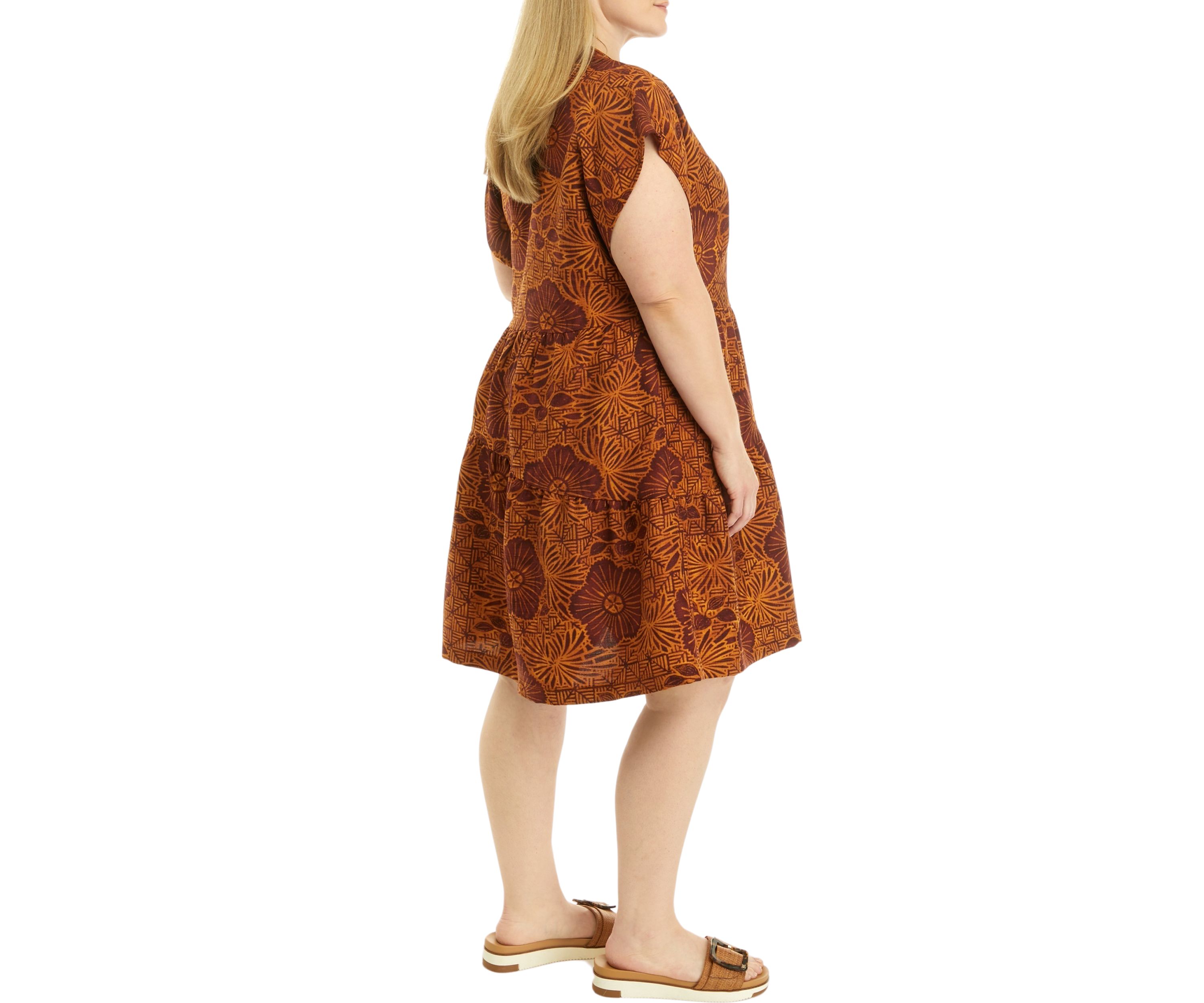 Plus Size Short Sleeve V-Neck Floral Print Dress