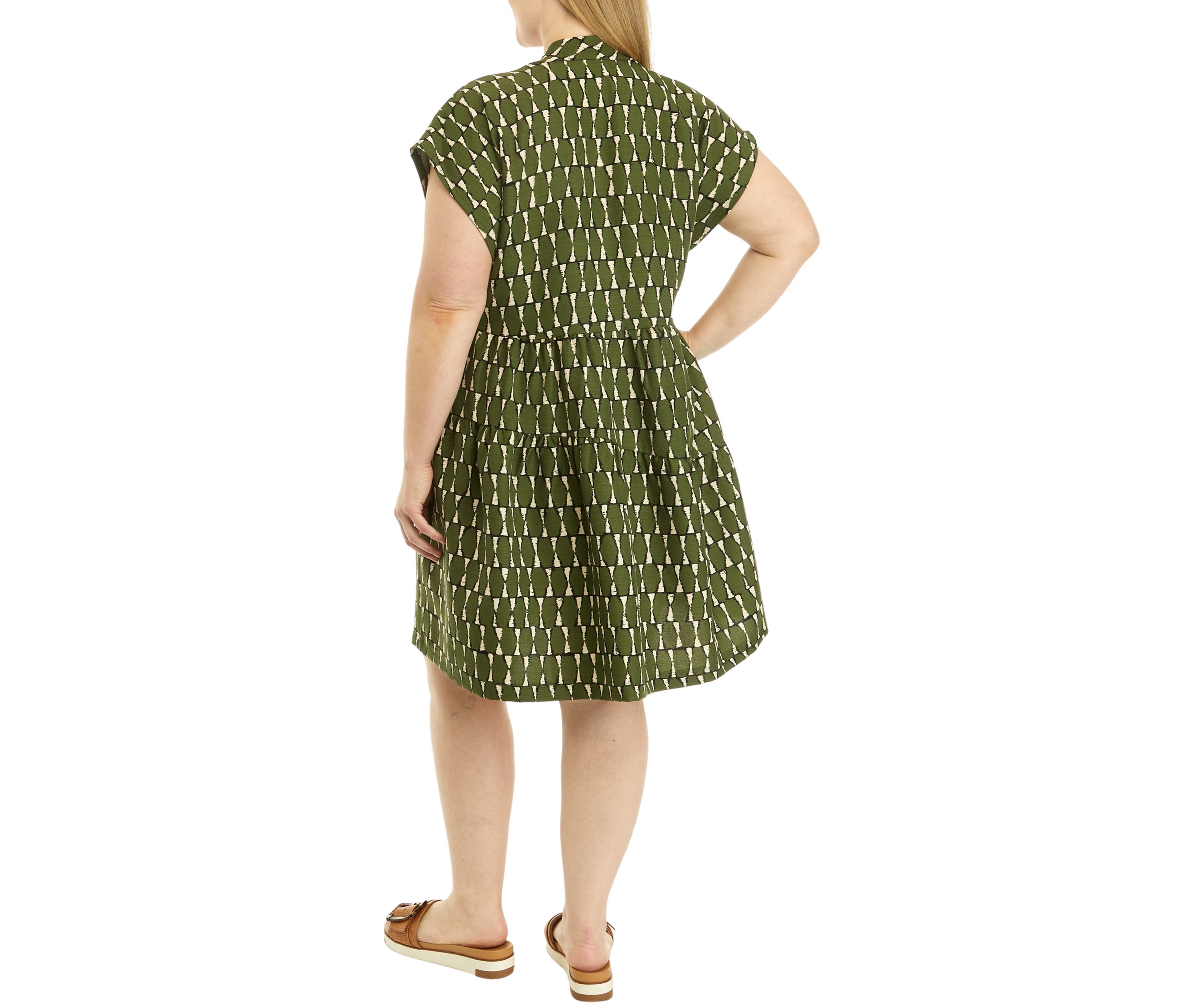 Plus Size Short Sleeve V-Neck Abstract Print Dress