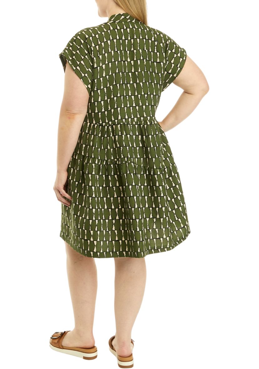 Plus Size Short Sleeve V-Neck Abstract Print Dress