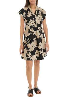 Women's Short Sleeve V-Neck Asymmetrical Tiered Printed A-Line Dress