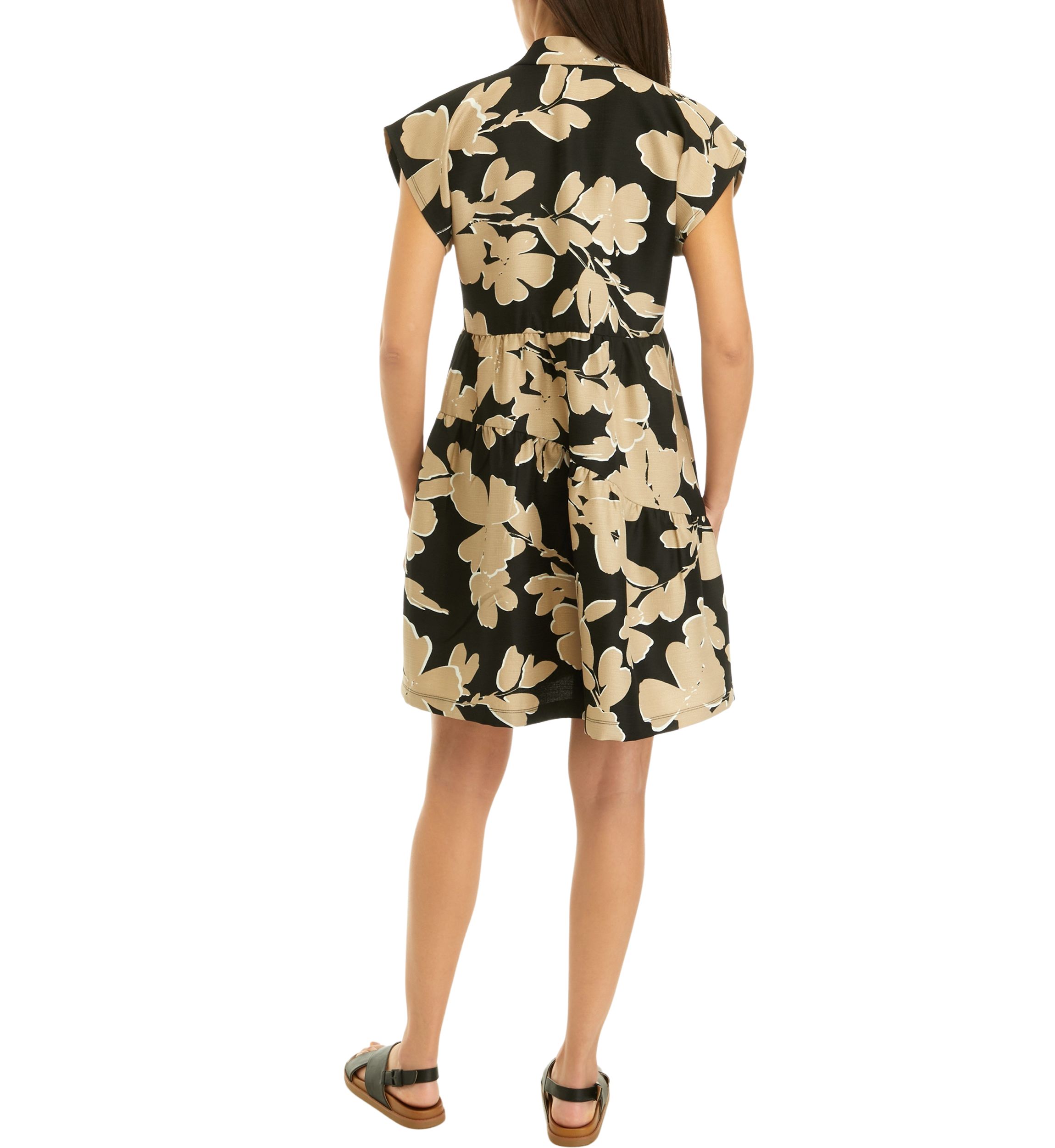 Womens Short Sleeve V-Neck Asymmetrical Tiered Printed A-Line Dress