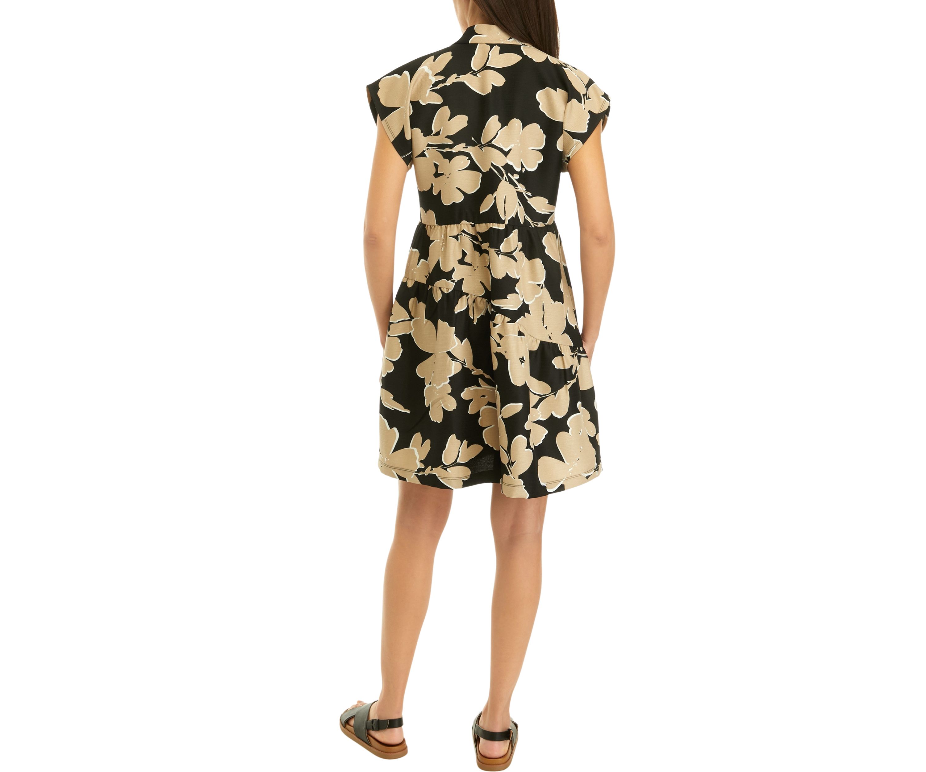 Womens Short Sleeve V-Neck Asymmetrical Tiered Printed A-Line Dress