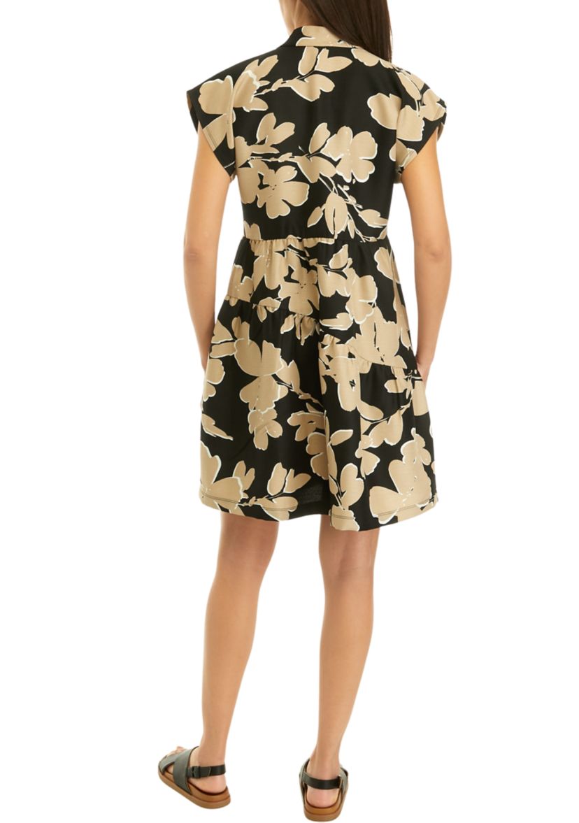 Womens Short Sleeve V-Neck Asymmetrical Tiered Printed A-Line Dress
