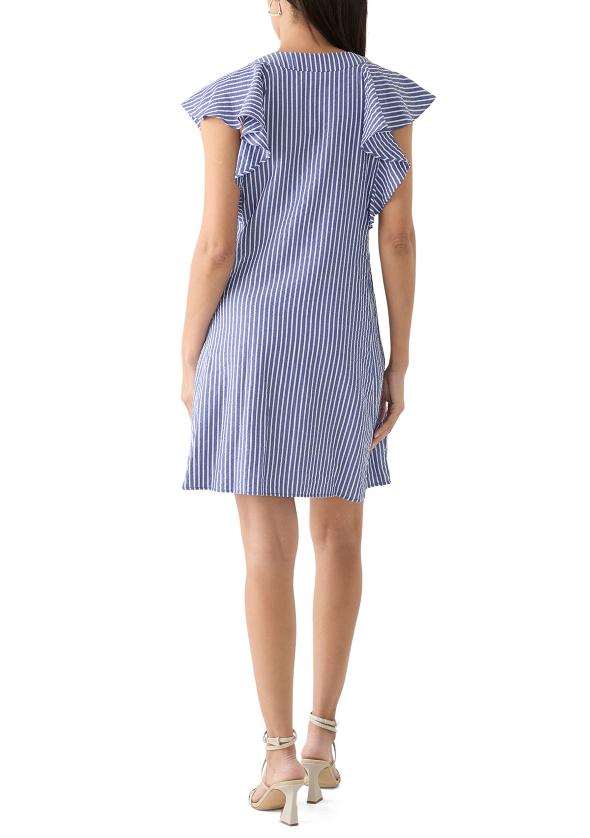 Womens Short Sleeve V-Neck Stripe Print A-Line Dress