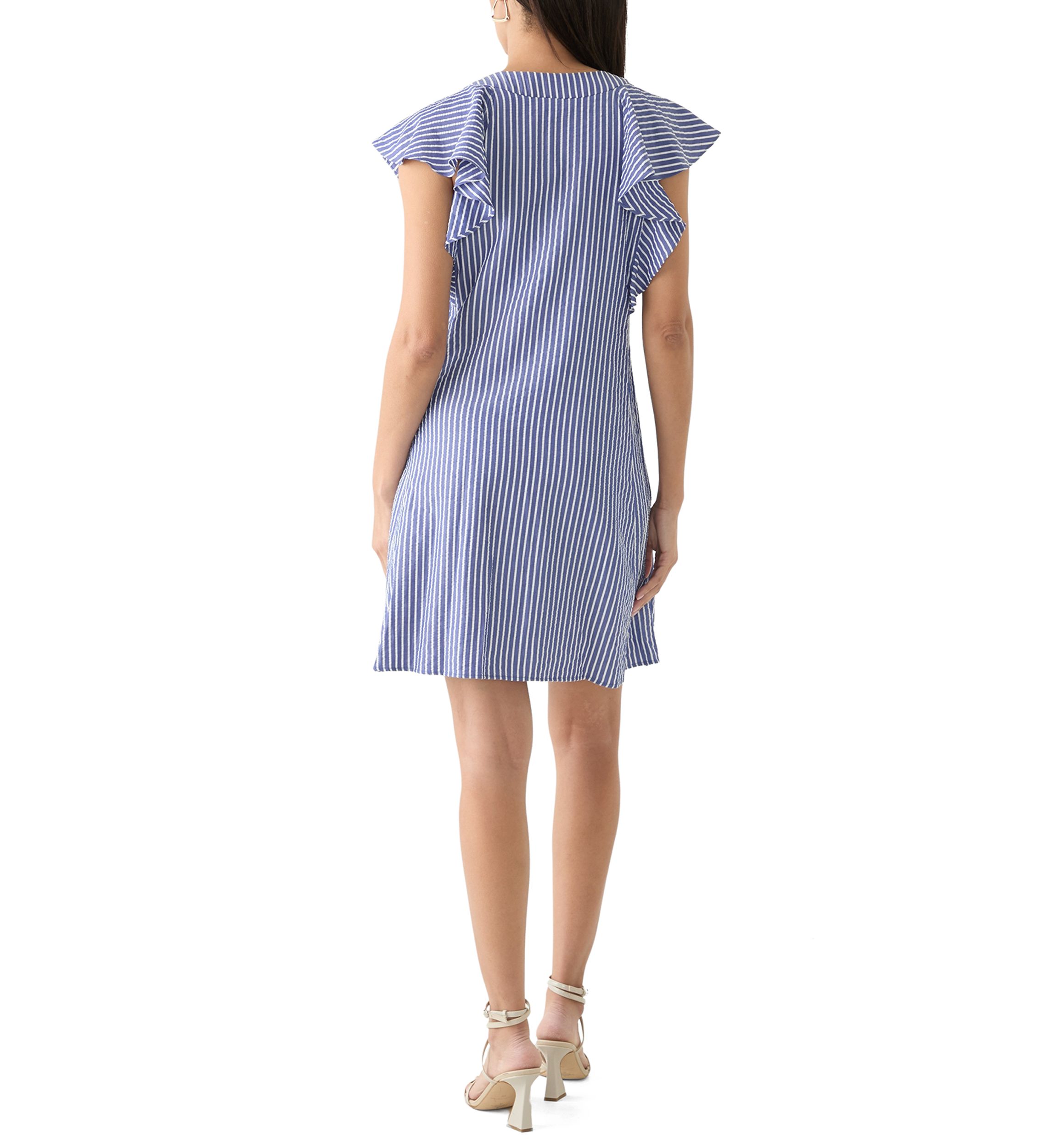 Womens Short Sleeve V-Neck Stripe Print A-Line Dress