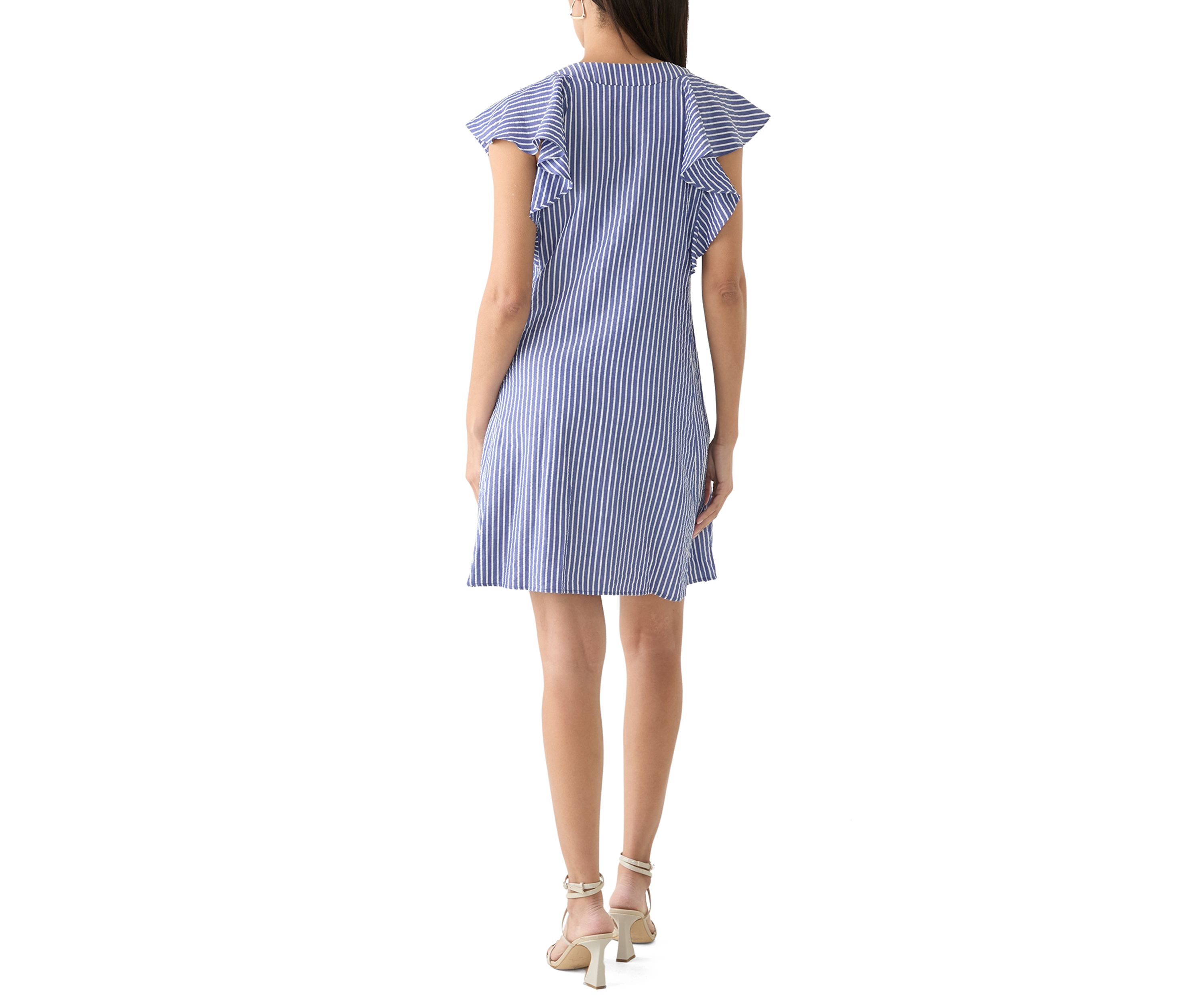 Womens Short Sleeve V-Neck Stripe Print A-Line Dress