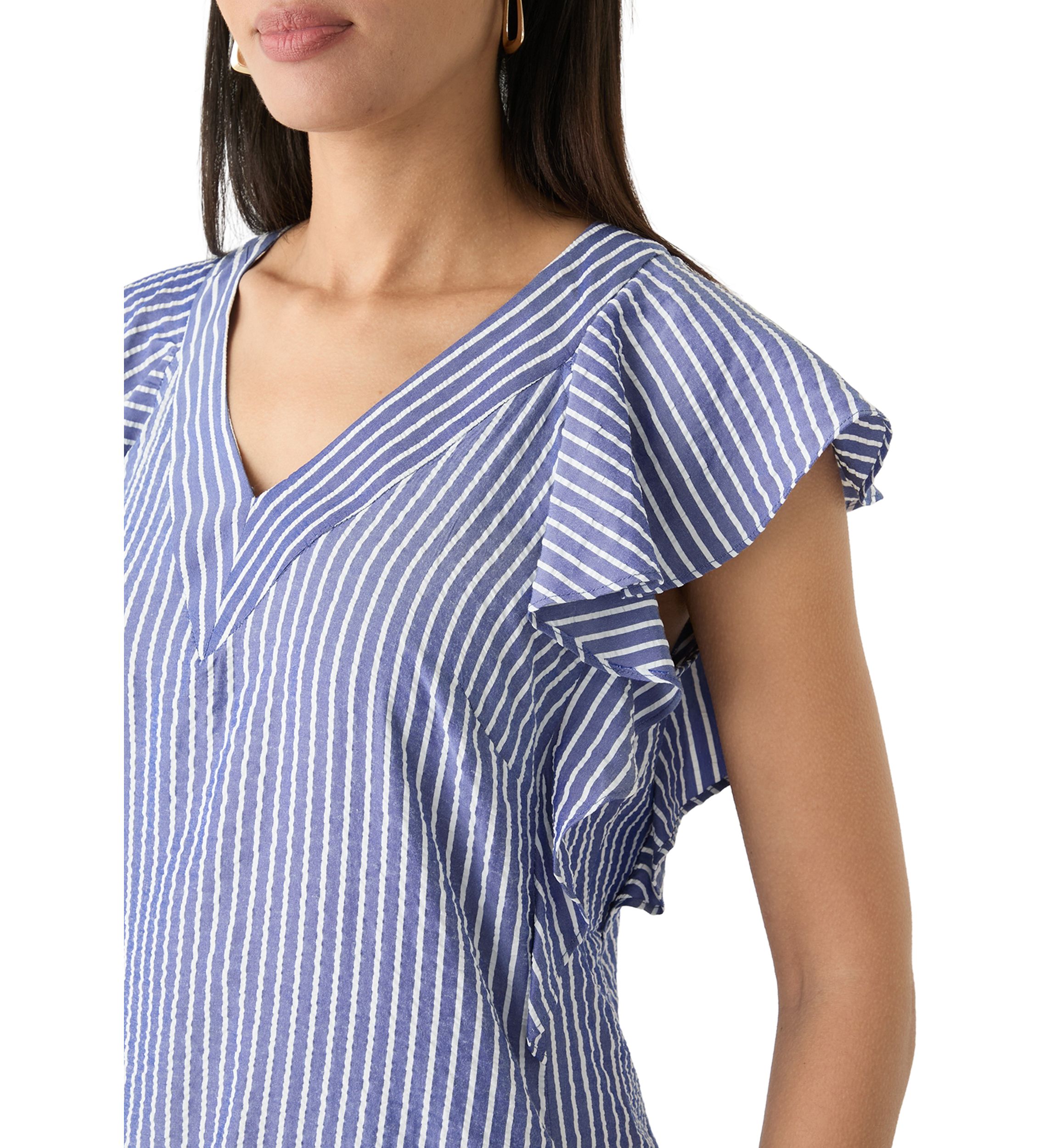 Womens Short Sleeve V-Neck Stripe Print A-Line Dress