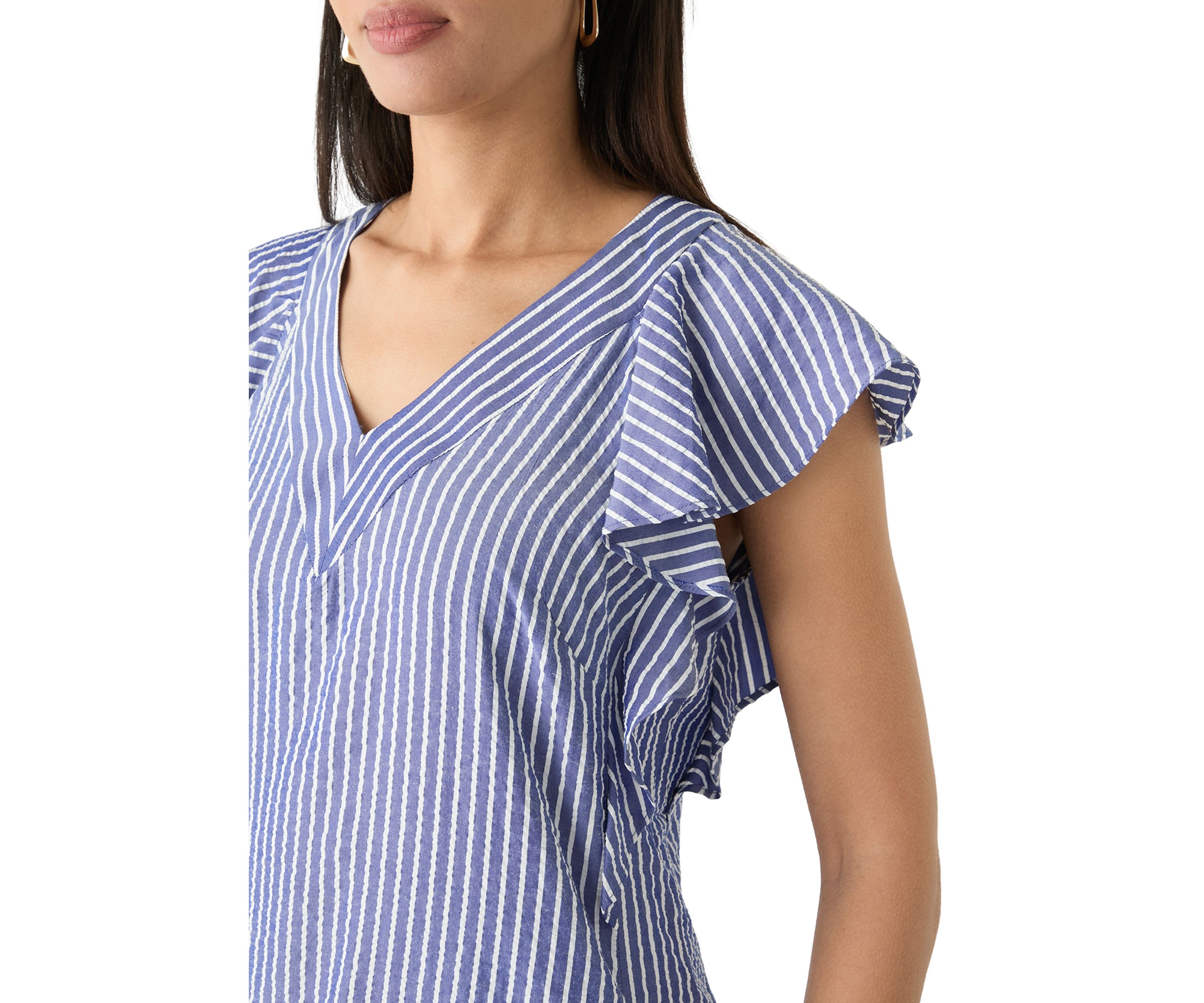 Womens Short Sleeve V-Neck Stripe Print A-Line Dress
